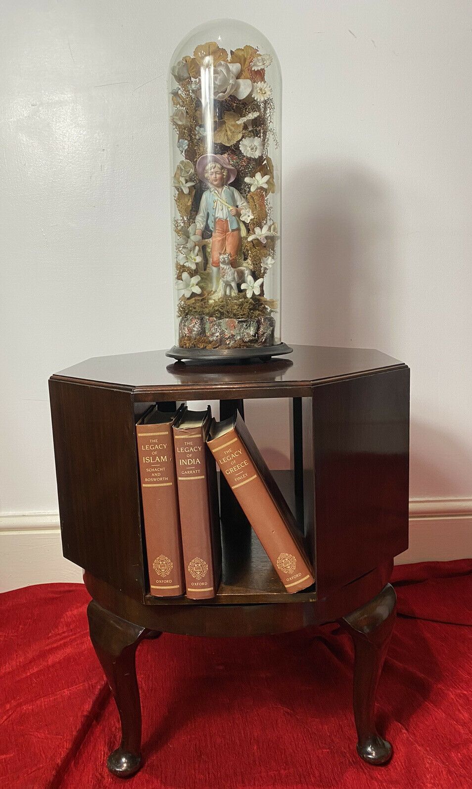 Revolving Octagonal Cherry Mahogany Bookcase On Elegant Queen Anne Legs photo furniture