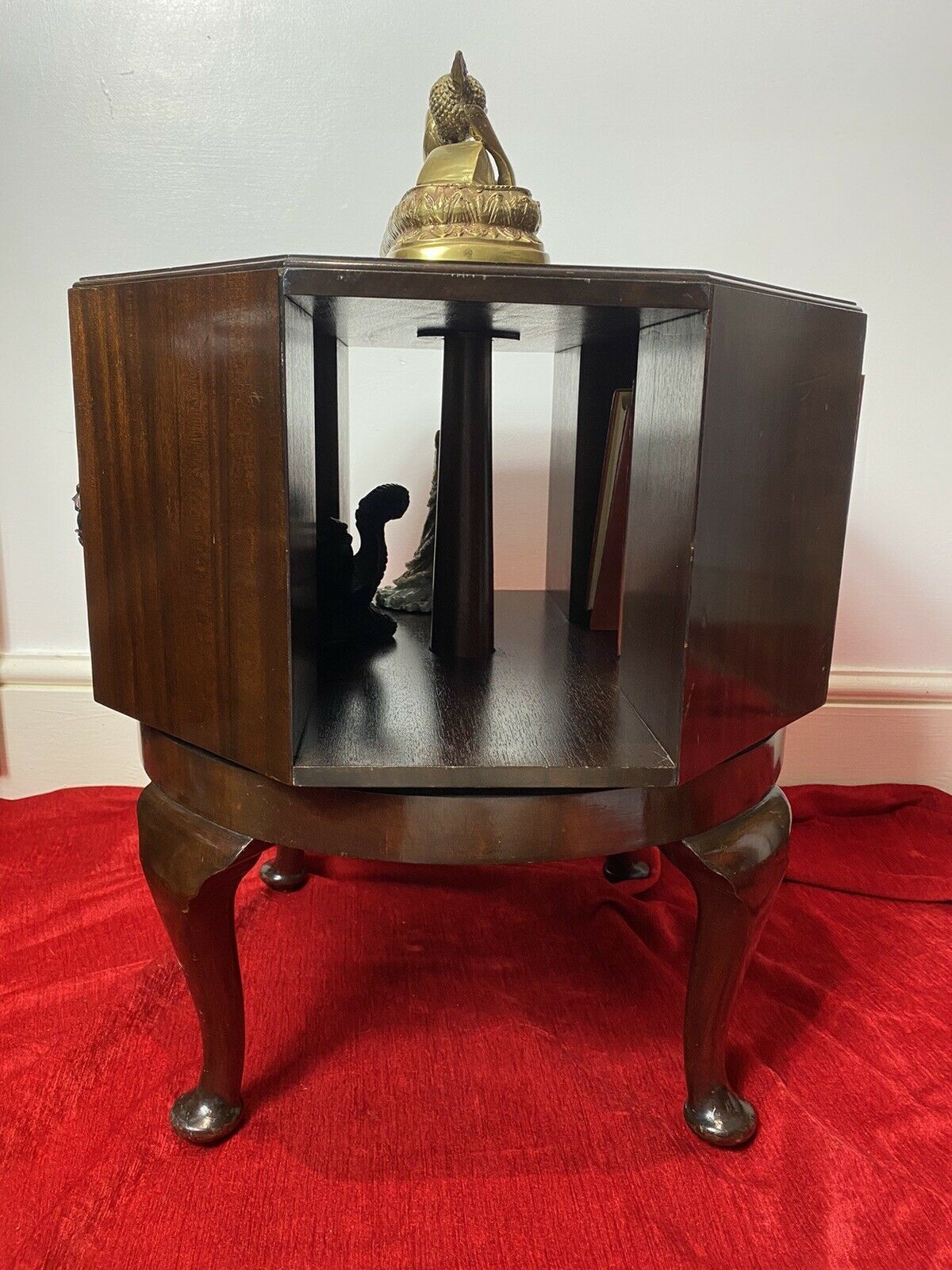 Revolving Octagonal Cherry Mahogany Bookcase On Elegant Queen Anne Legs photo vintage