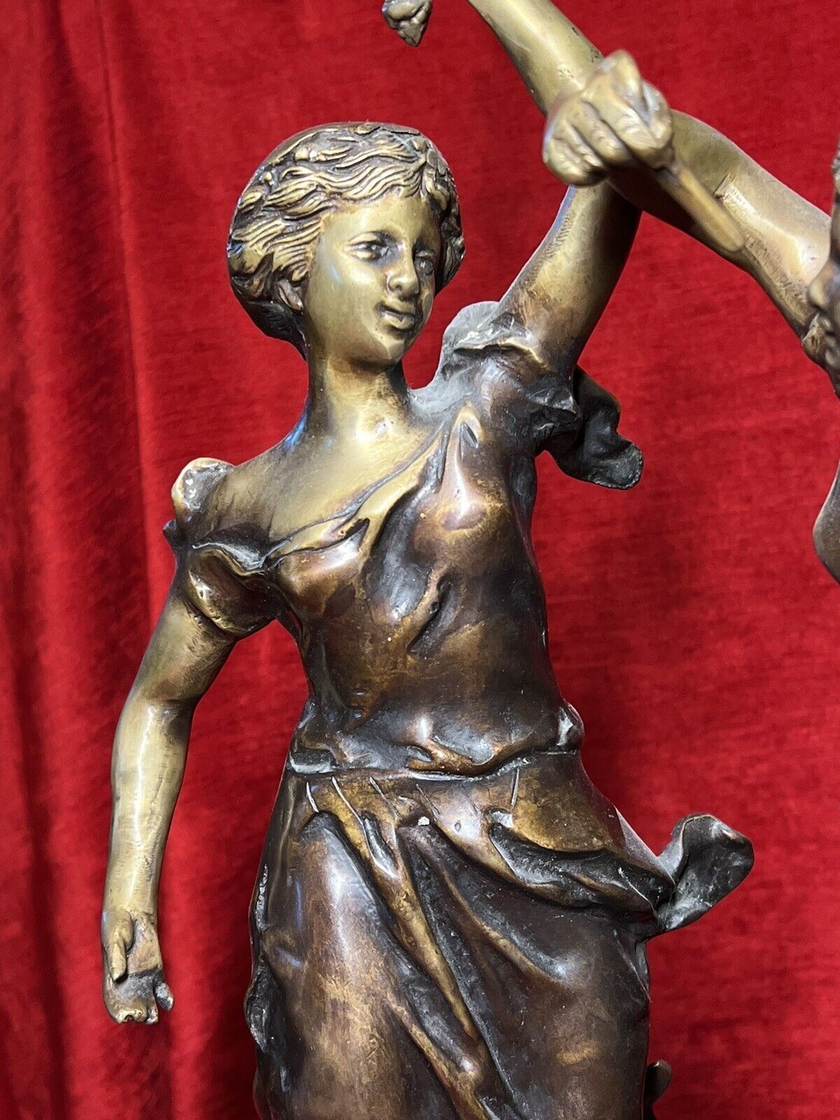 Ernest Rancoulet Bronze Sculpture Of Two Ladies Lighting Torcher Titled Olympia photo buy