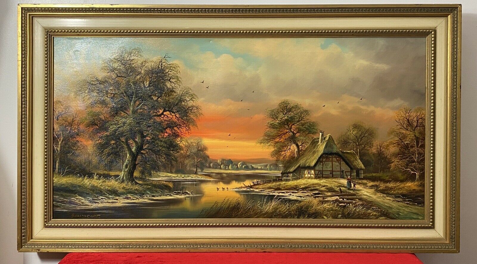 Original German Panoramic Sunset Landscape Oil Painting Artist Horst Baumgart photo for sale