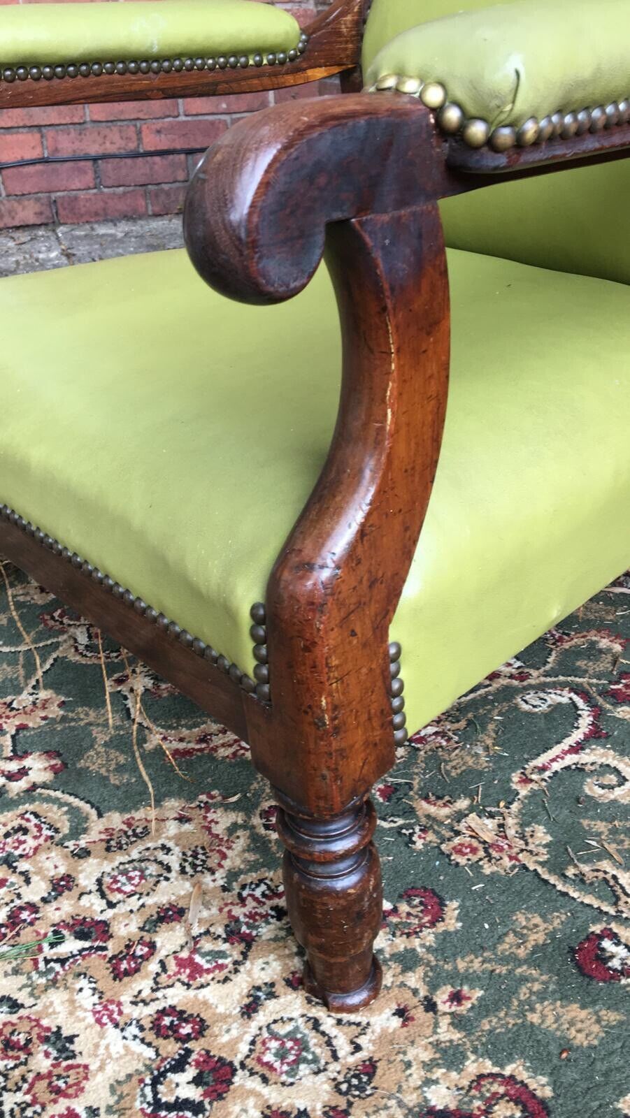 William Iiii Period Rosewood & Olive Green Leather Library Chair photo furniture