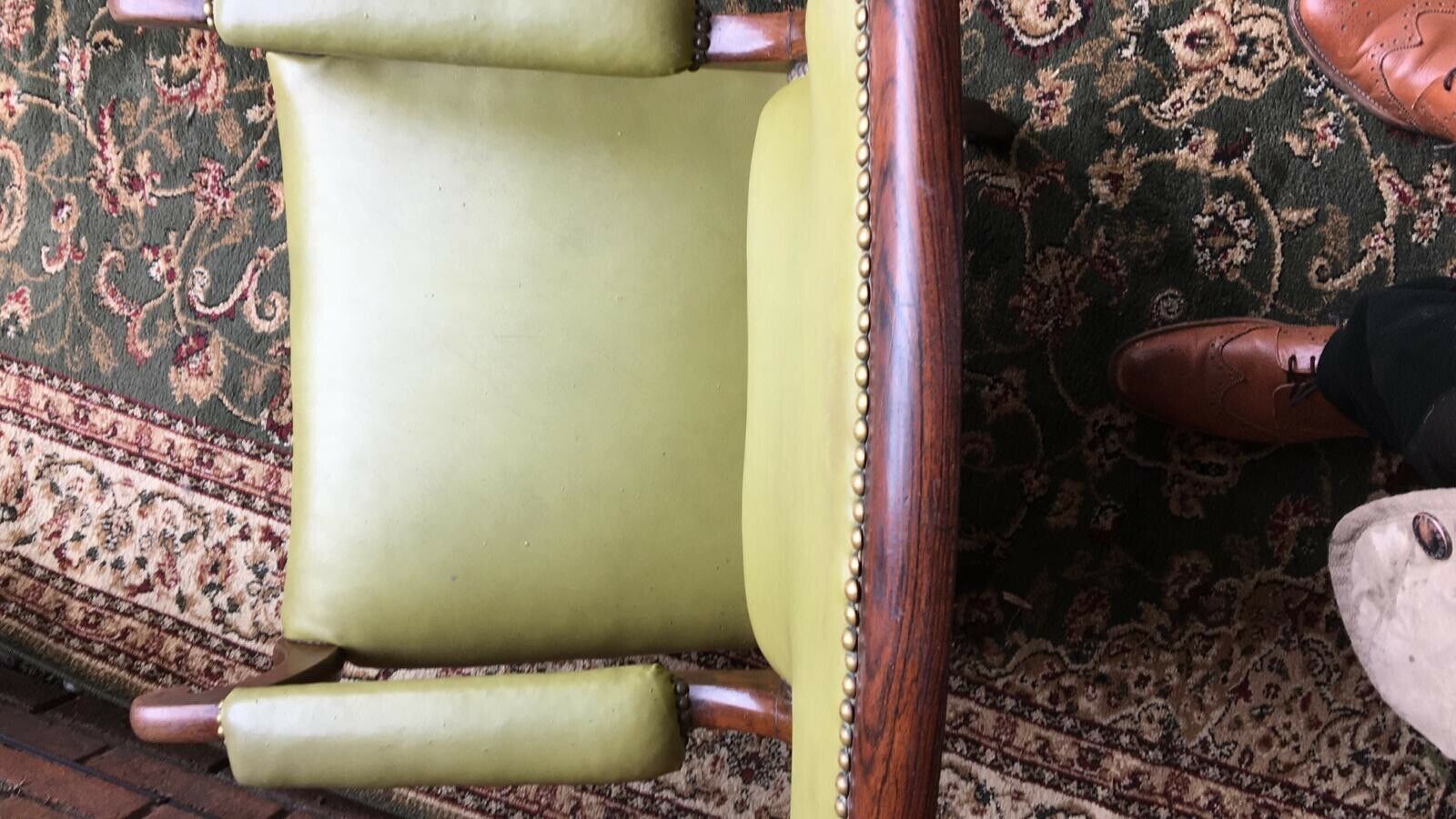 William Iiii Period Rosewood & Olive Green Leather Library Chair photo Furniture