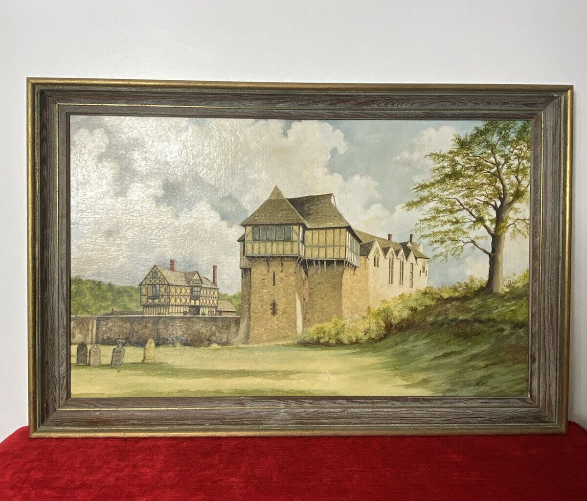 Historical 20thc Oil Painting Of Stokesay Castle Shropshire By Artist R Price photo furniture