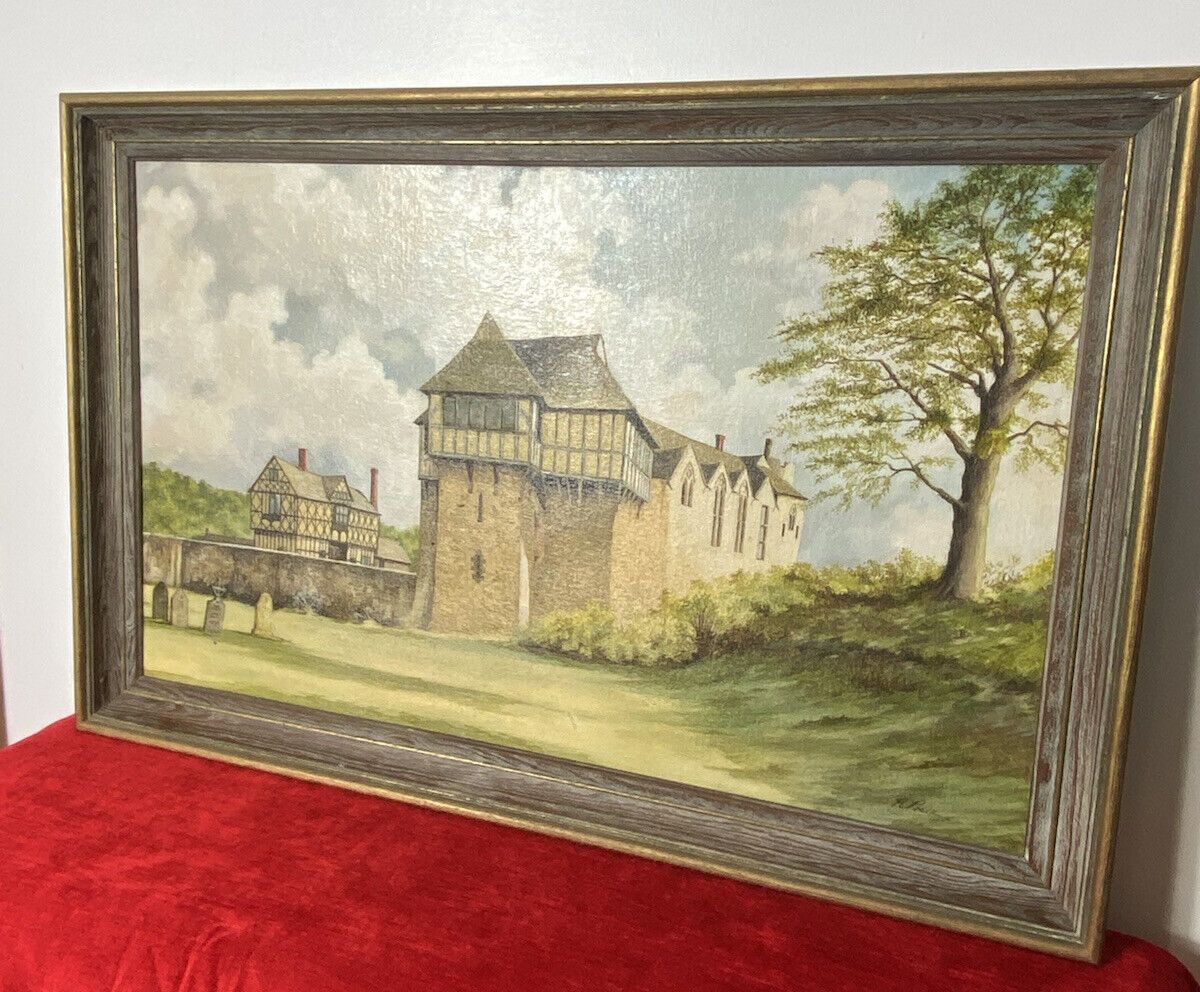 Historical 20thc Oil Painting Of Stokesay Castle Shropshire By Artist R Price photo Art