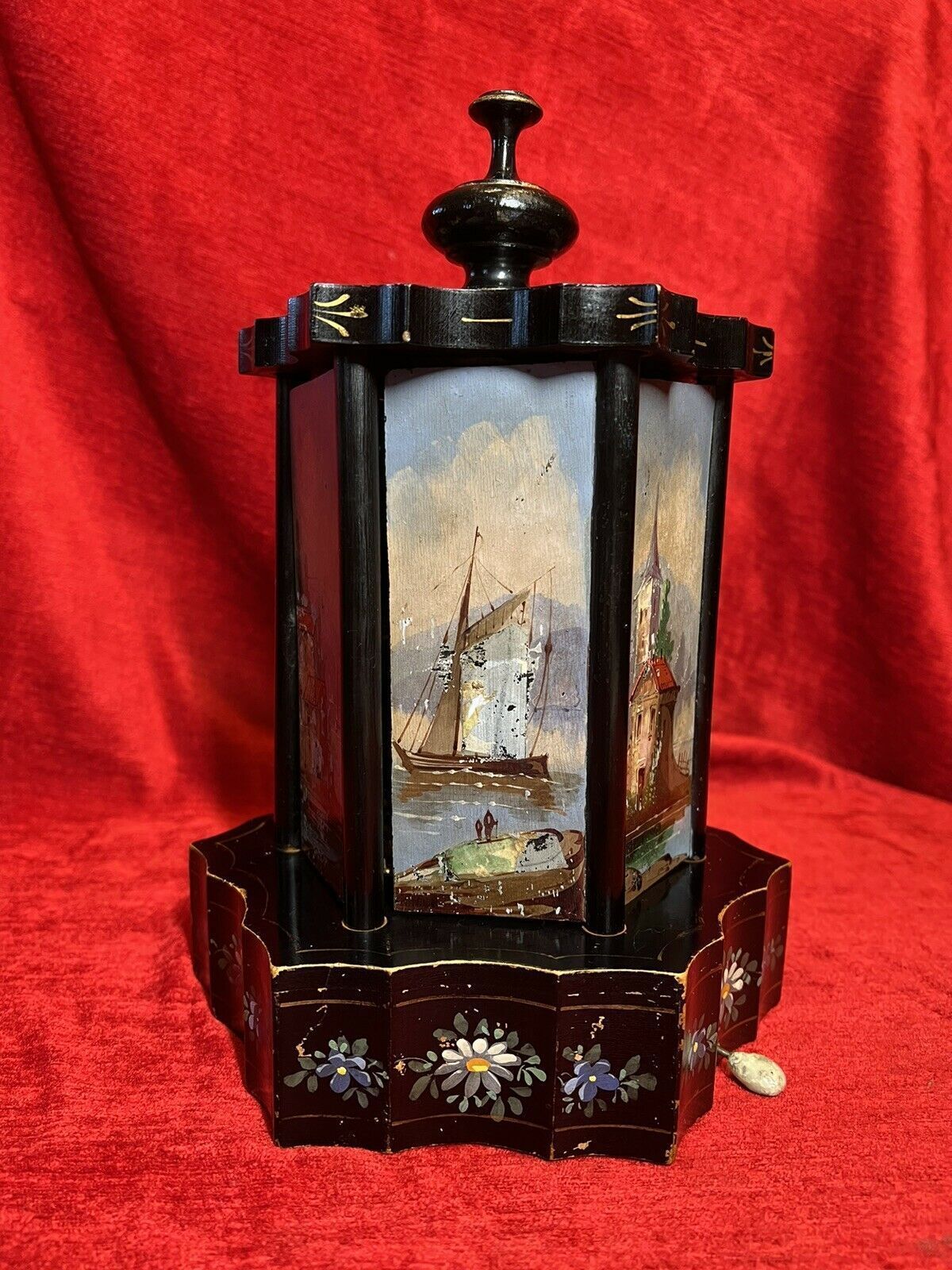 Antique Swiss Reuge Musical Cigarette Carousel Adorned With Landscape Scenes photo Home Decor