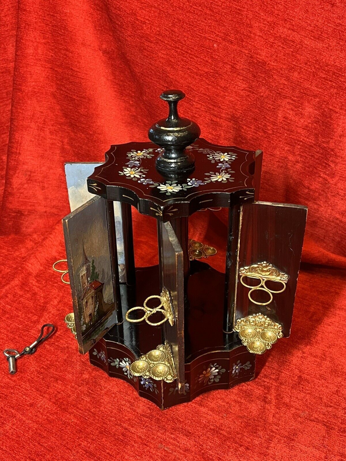 Antique Swiss Reuge Musical Cigarette Carousel Adorned With Landscape Scenes photo vinterior