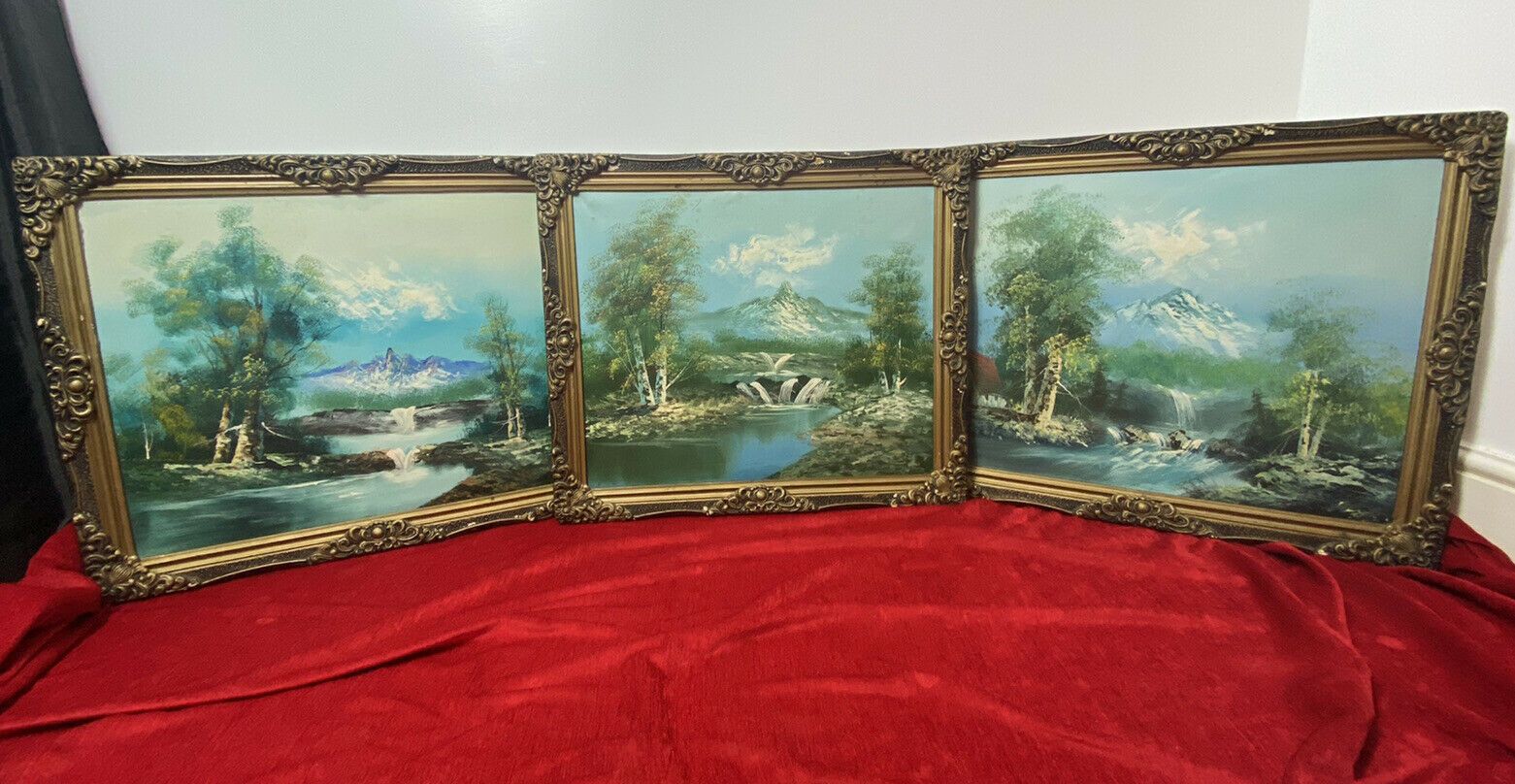 Trio Of Fine Oil Paintings Of The Matterhorn Mountain In Landscape Signed photo furniture