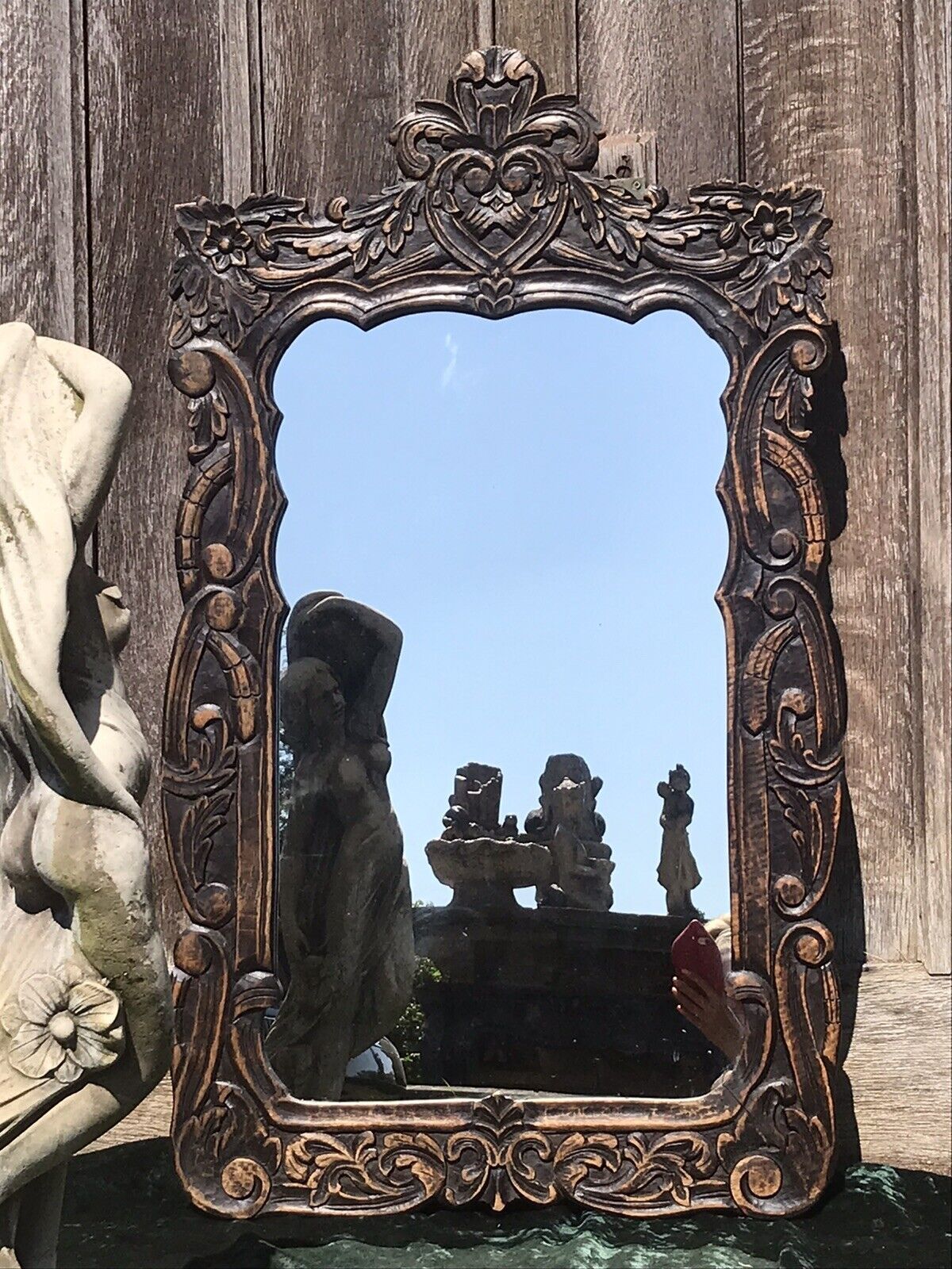 Home Decor Beautiful Ornate Floral Hand Carved 19th Century Jacobean Pier Glass Mirror photo