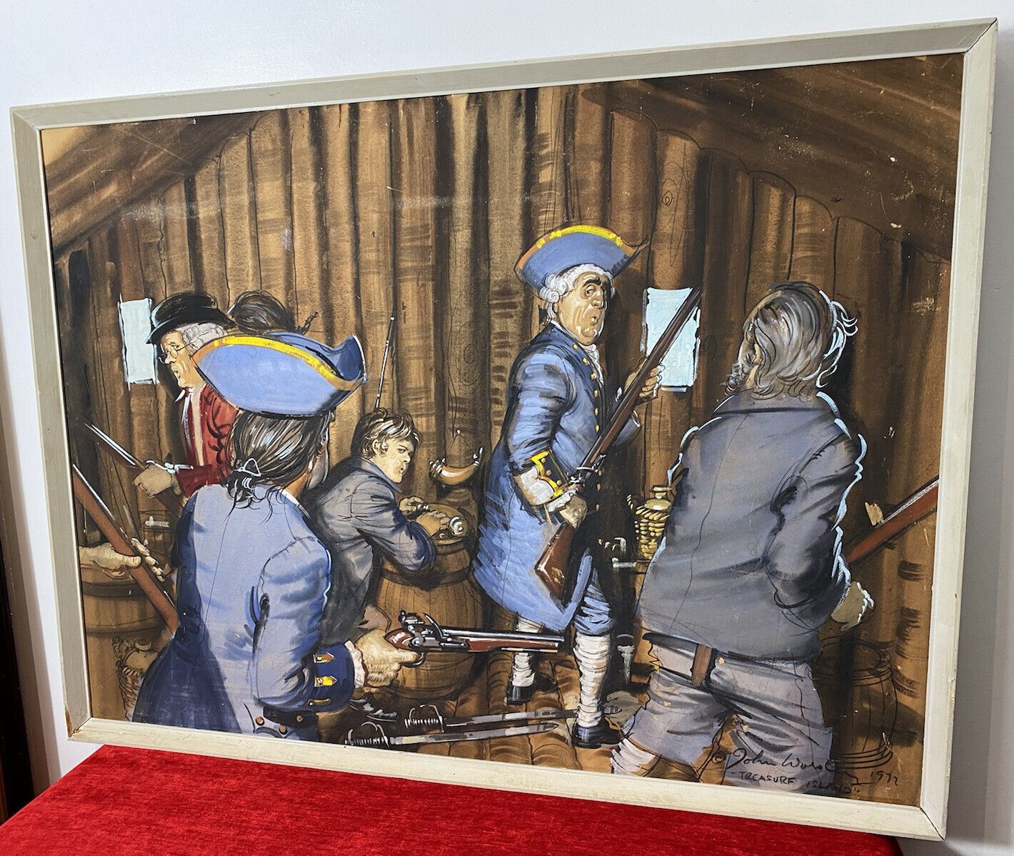 photo furniture British Artist John Worsley Large Pastle Artwork Title 'Treasure Island' 1972