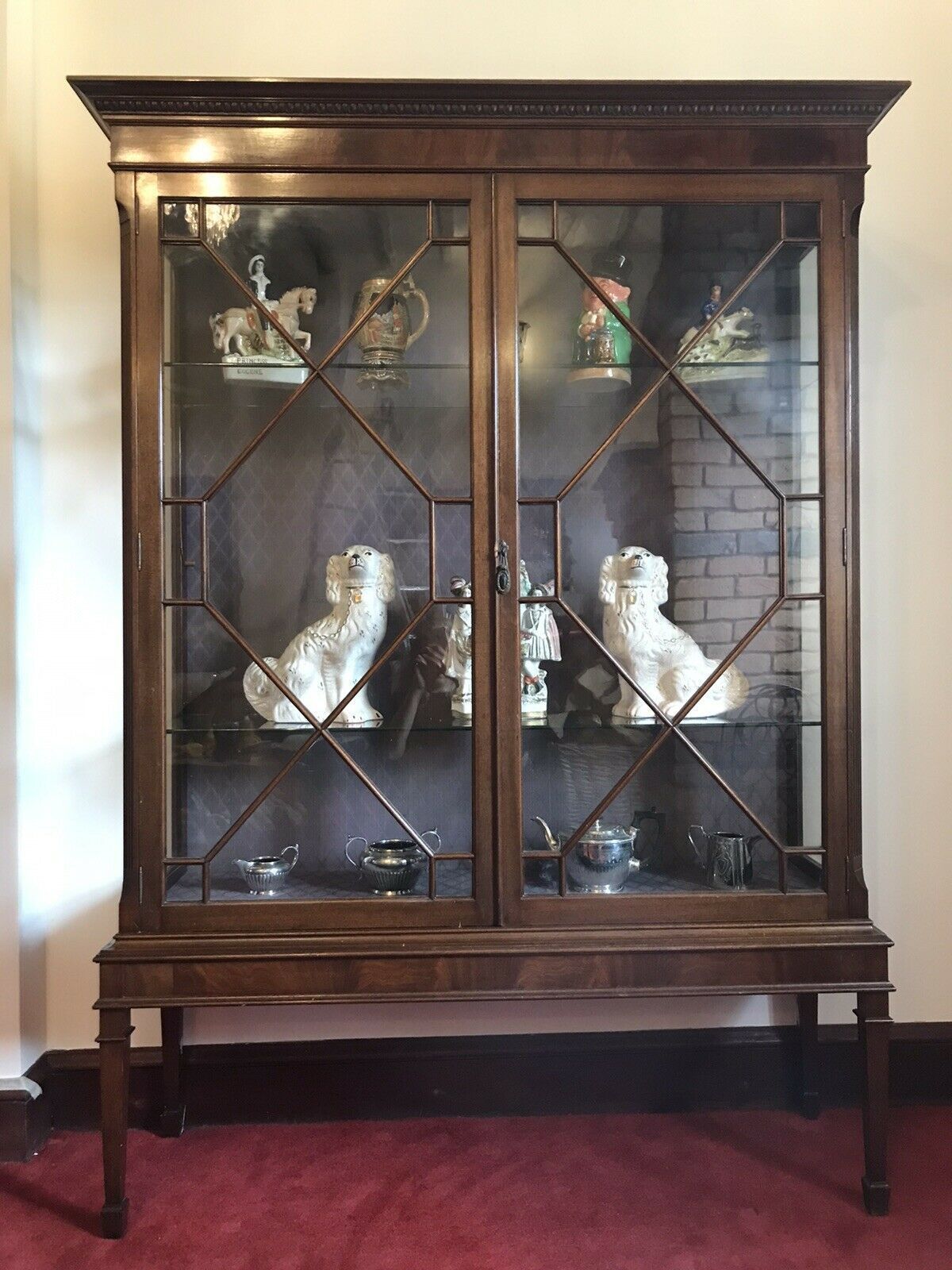Tall Antique Georgian Chippendale Style Display Cabinet With Chamfered Legs