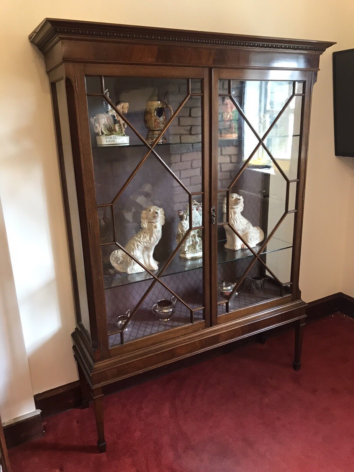 Tall Antique Georgian Chippendale Style Display Cabinet With Chamfered Legs photo 750.0