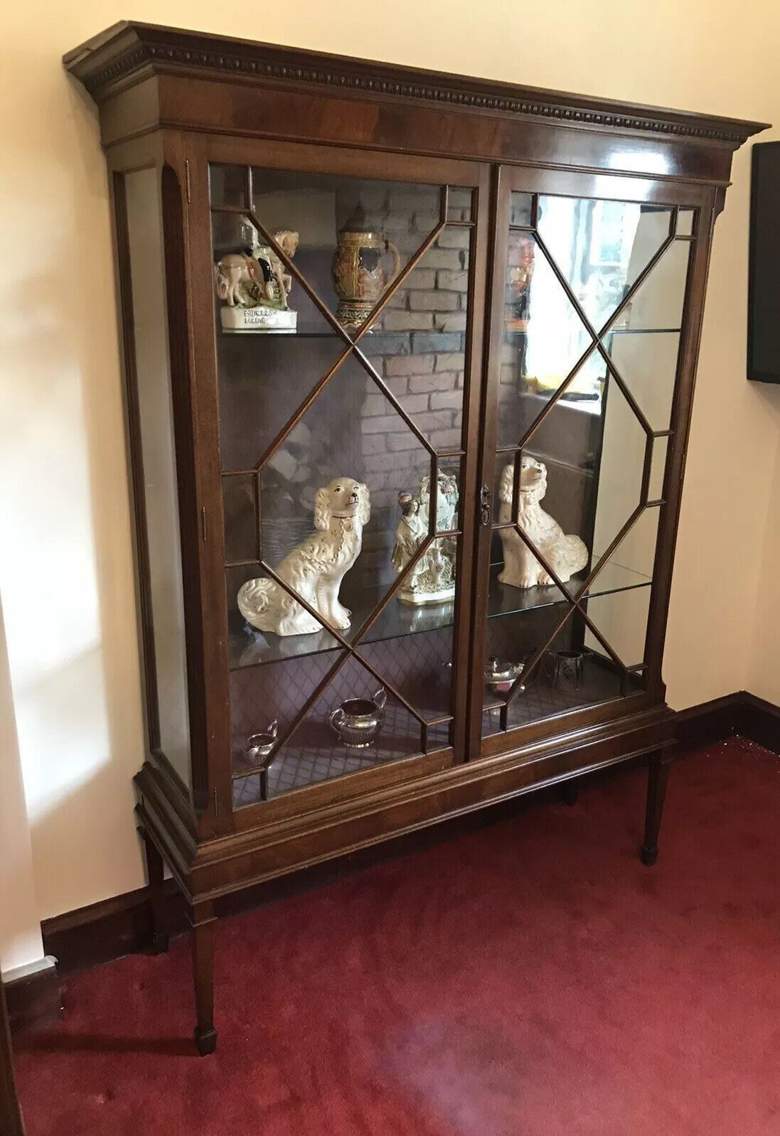 750.0 Tall Antique Georgian Chippendale Style Display Cabinet With Chamfered Legs photo