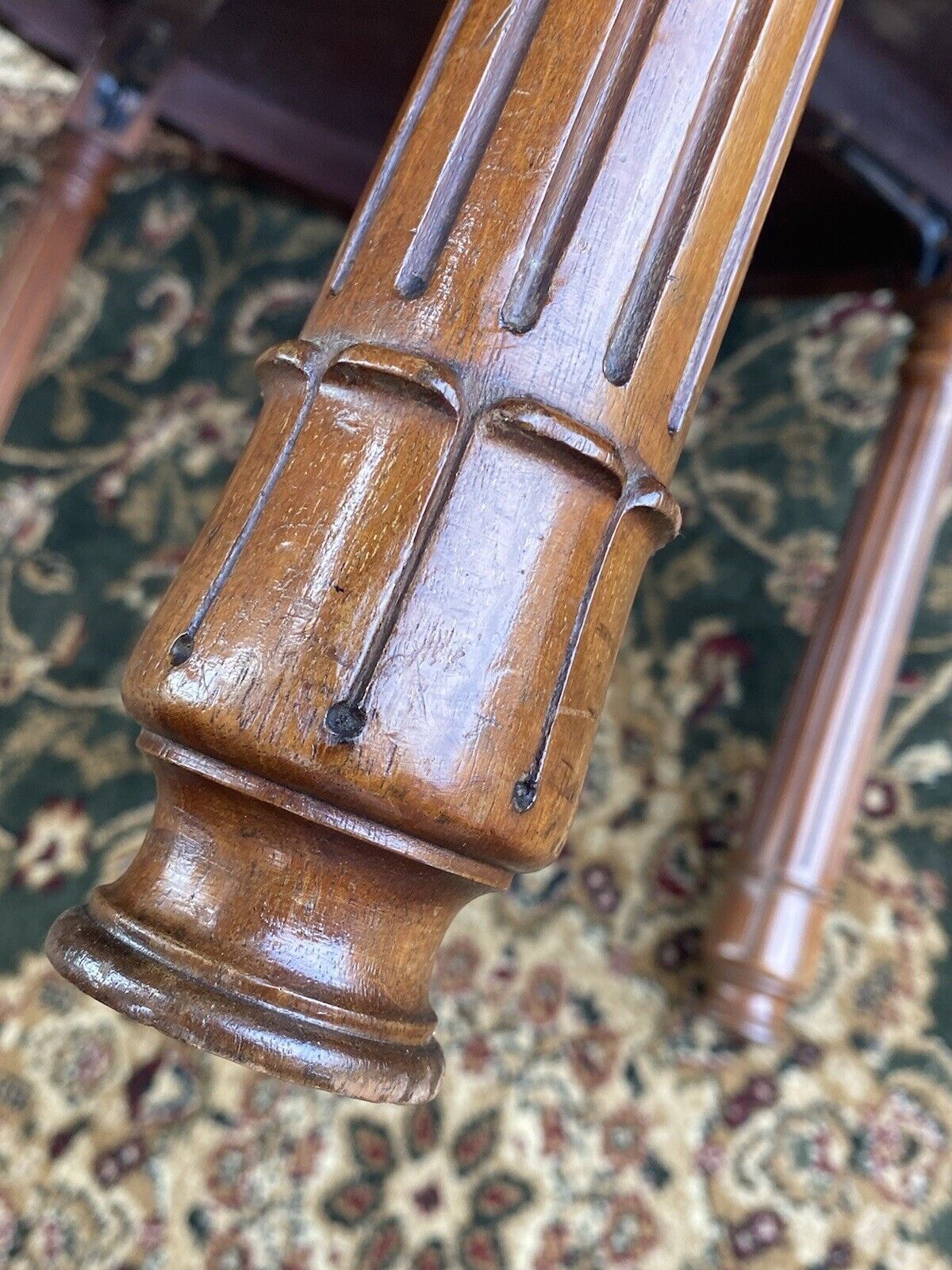 475.0 French Red Walnut Period Louis XVI Style Marquetry Inlaid Pillared Centre Table photo