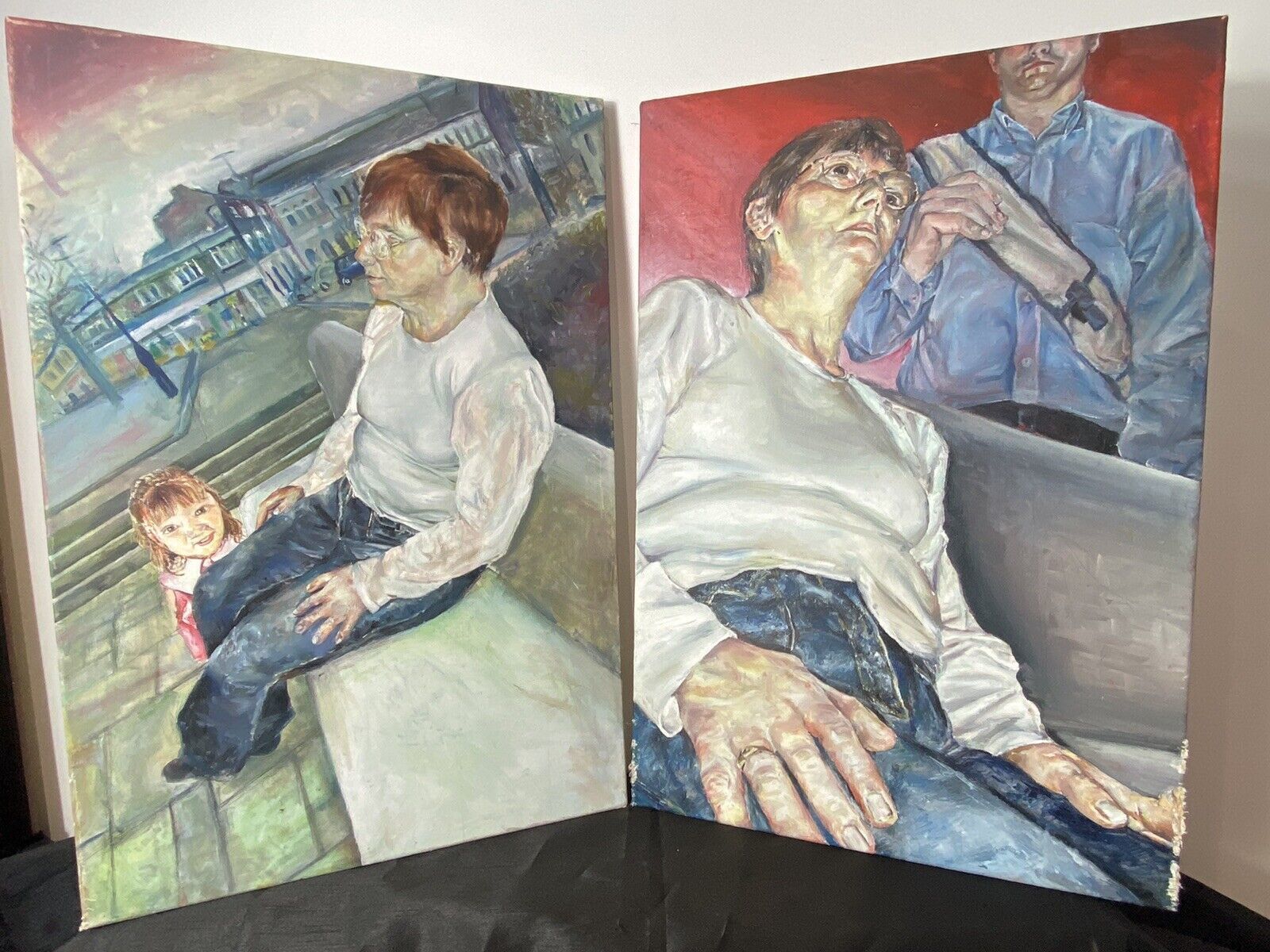 Pair Of 20th Century Contemporary Expressionist Oil Paintings After Lucian Freud photo furniture
