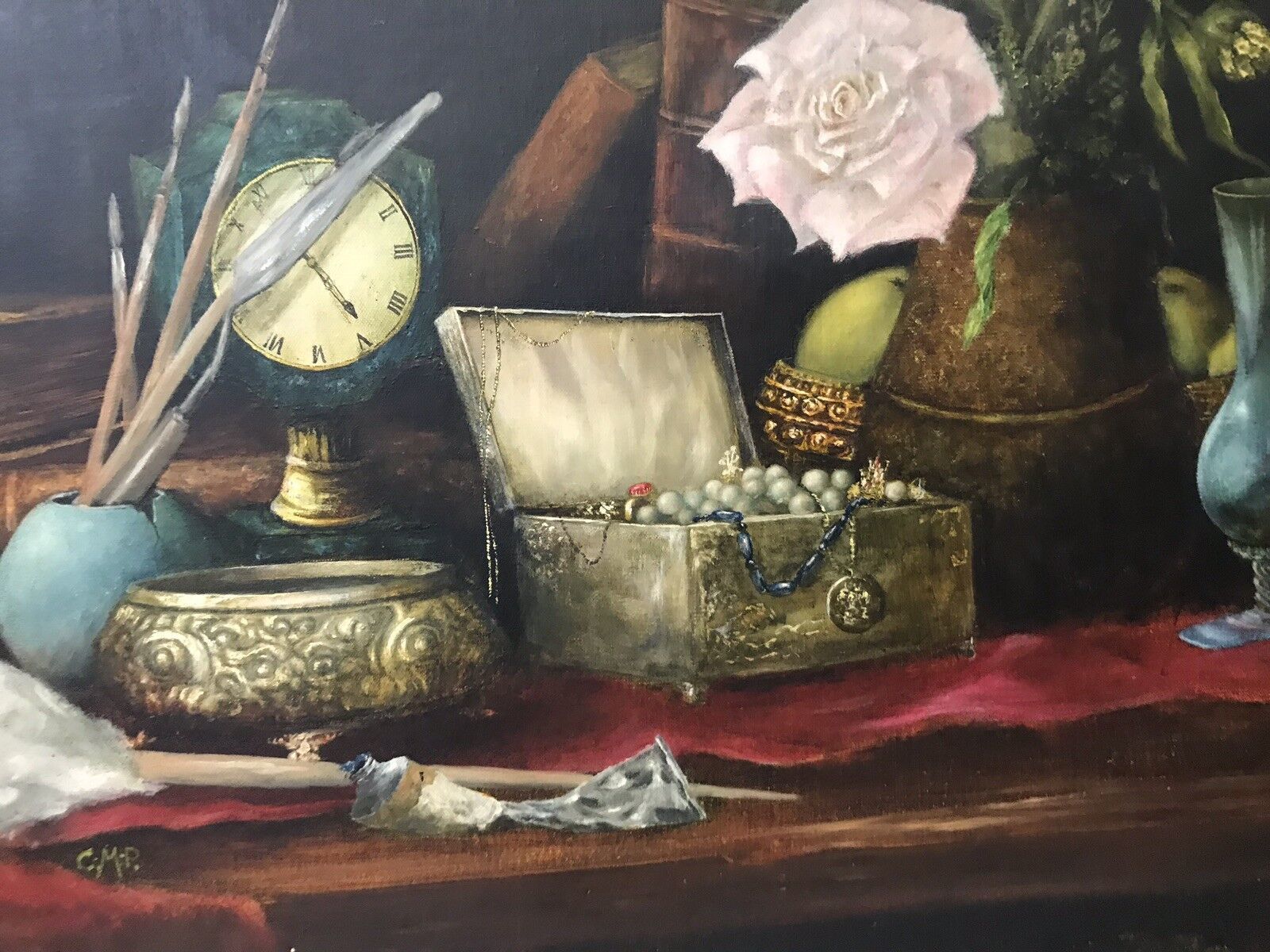 Rare Antiquirian Collecters Oil Painting Signed By Artist C.M.P photo vinterior
