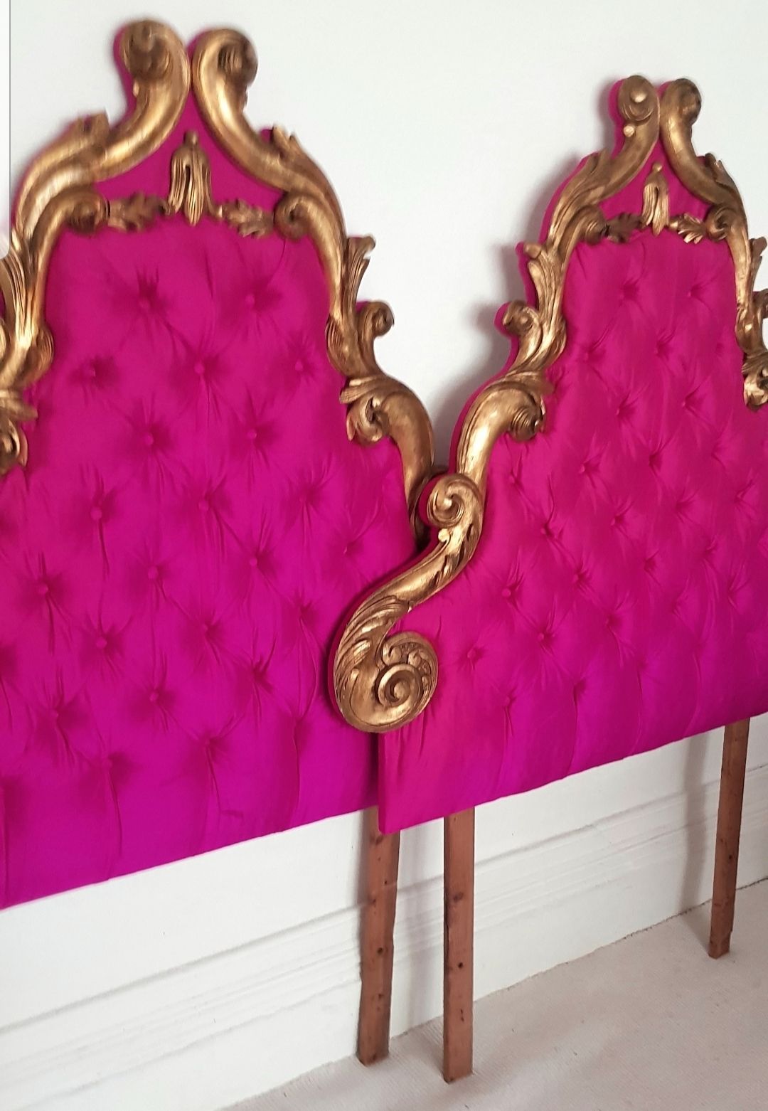 A Pair Of Antique French Giltwood Padded Headboards, Louis XV, Baroque Headboard. photo furniture