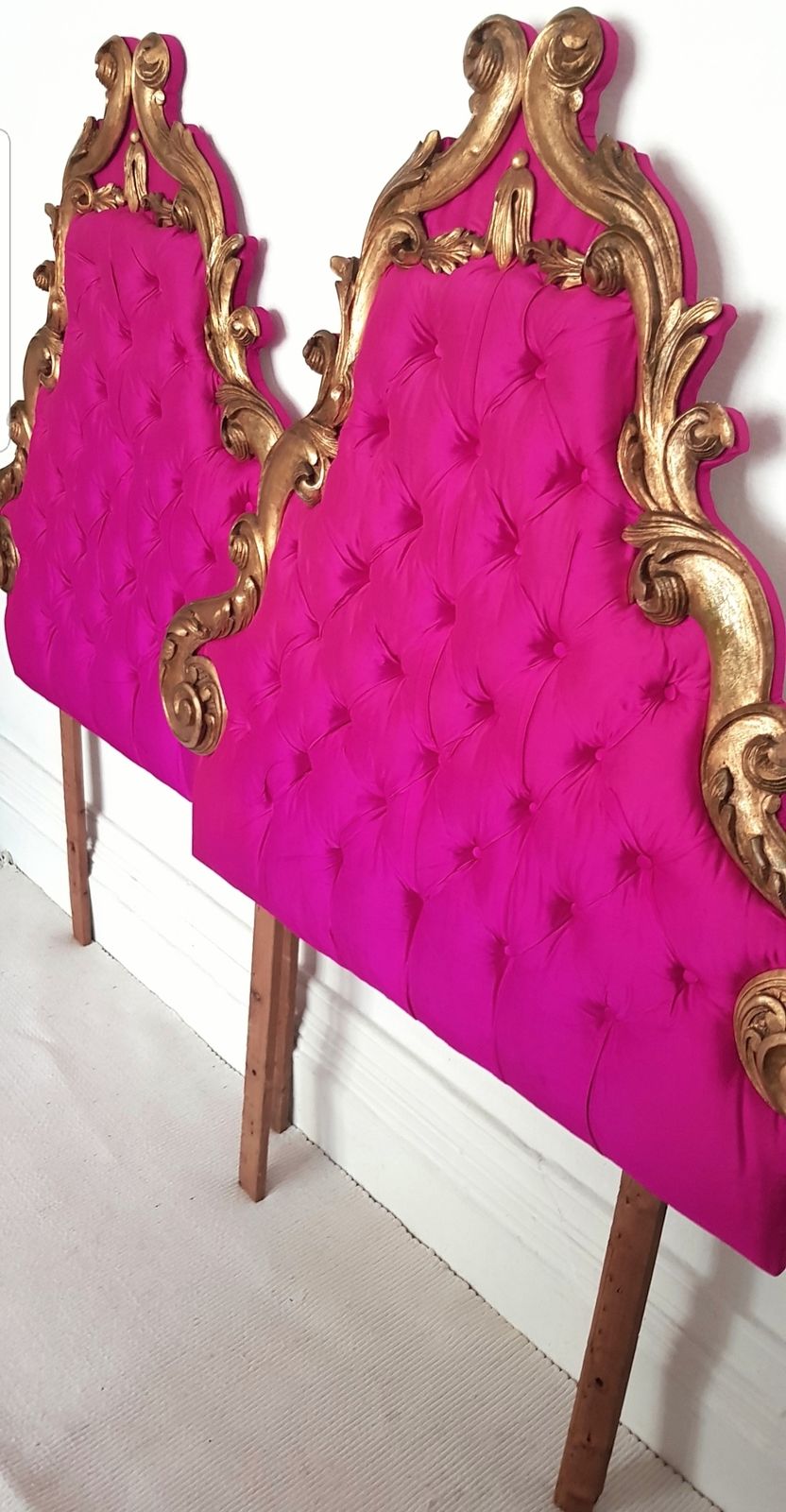 A Pair Of Antique French Giltwood Padded Headboards, Louis XV, Baroque Headboard. photo for sale
