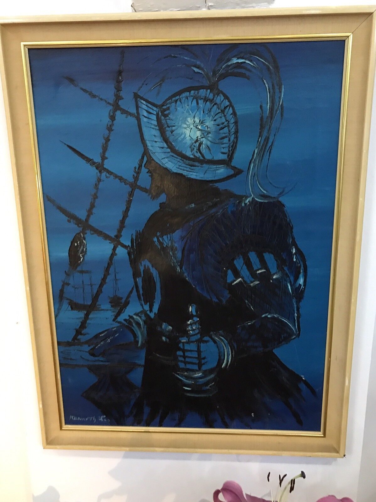 Original Oil Painting 'Sillhouette Sir Francis Drake' Signed By Artist photo furniture