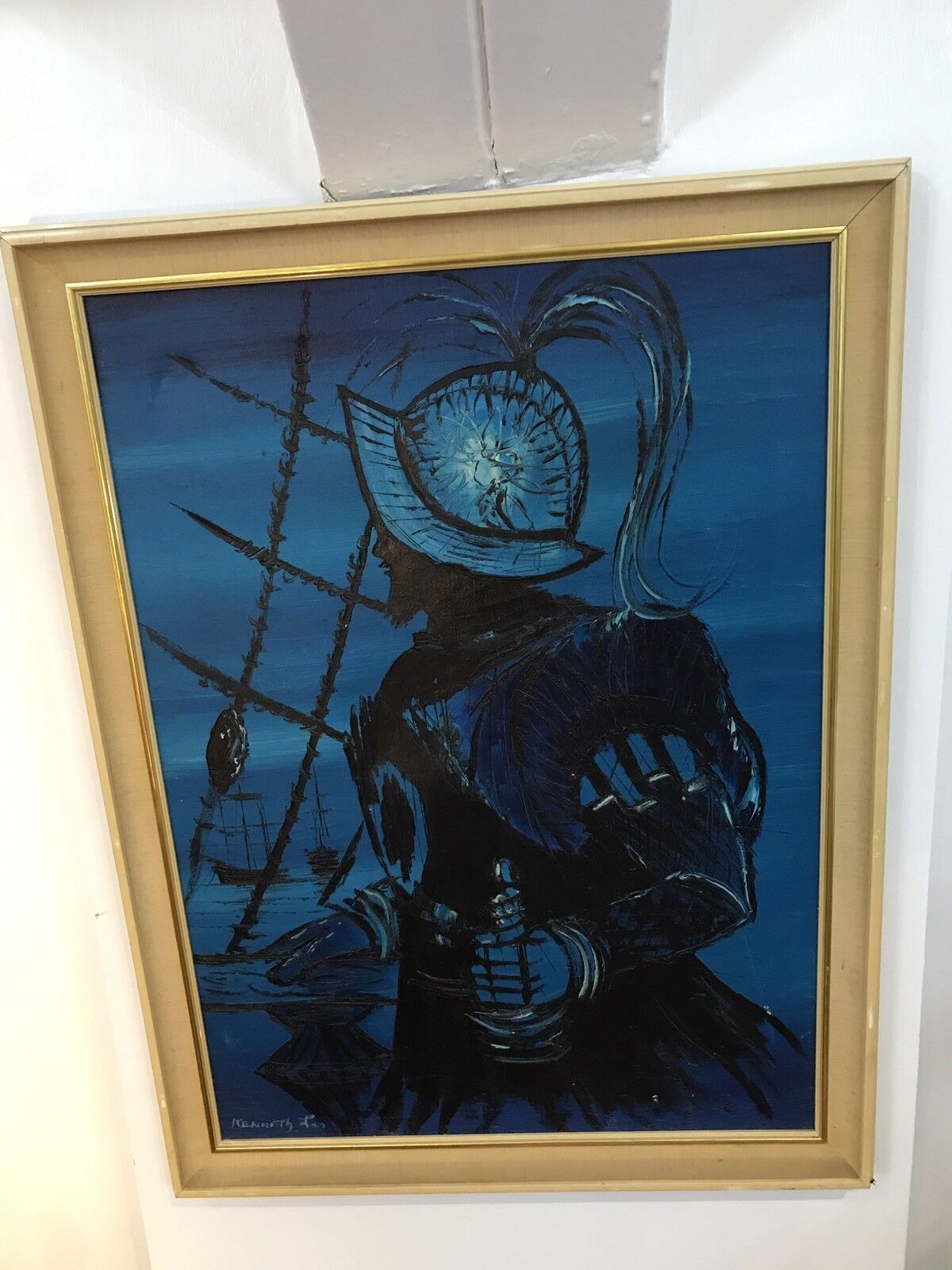 Original Oil Painting 'Sillhouette Sir Francis Drake' Signed By Artist photo Art