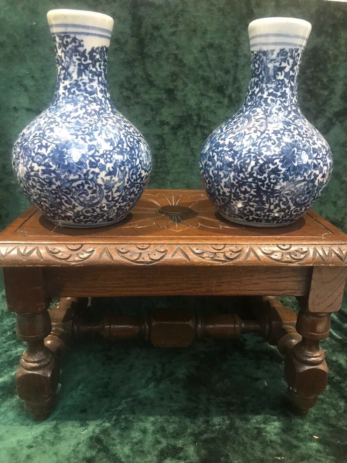 Pair Of Enchanting Kelp And Vine Foliage Blue Ming Style Conecal Vases