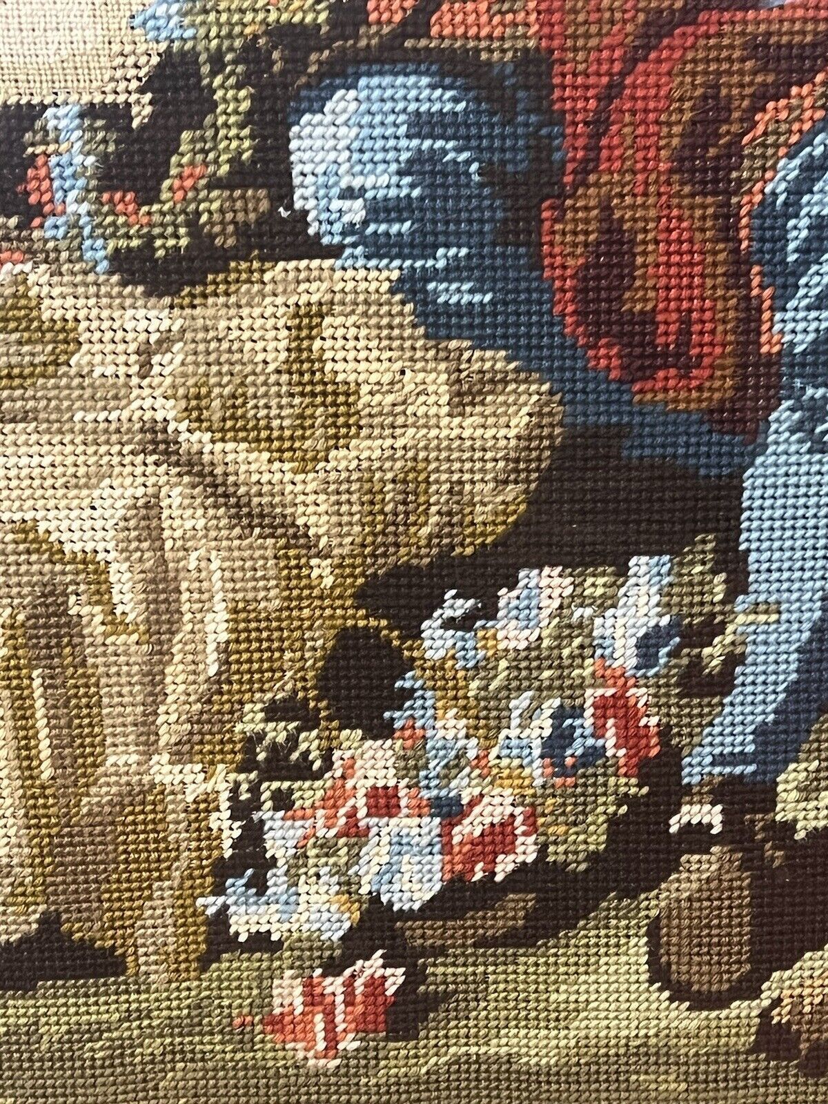 photo for sale French Wool Work Tapestry Of Lovers Romancing In Garden Scene Framed