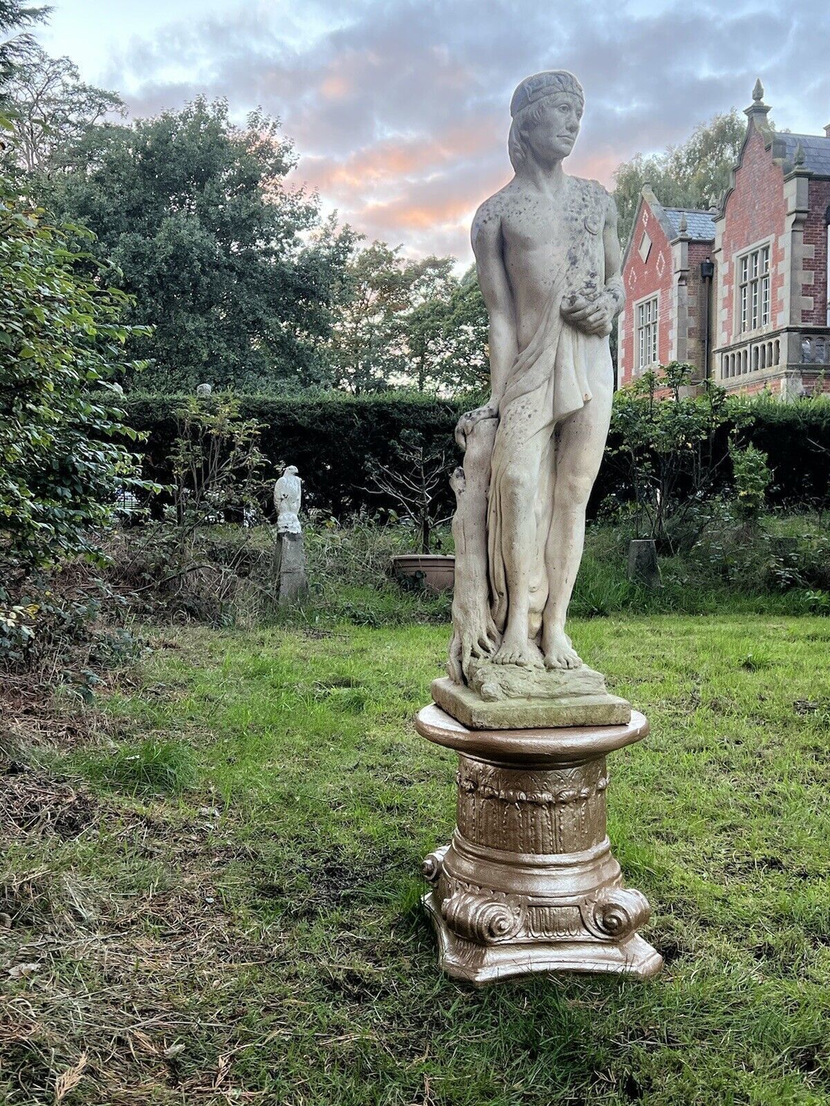 Roman Male Senator Augustas Holding Scripture Set Upon Plinth Garden Showpiece