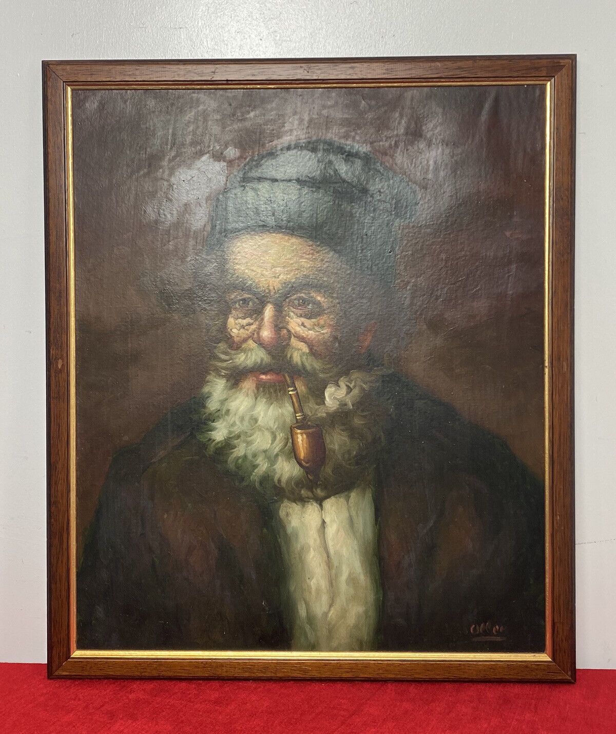 Original Portrait Old Gentleman Smoking A Pipe By Artist Jose Olles Of Barcelona photo furniture