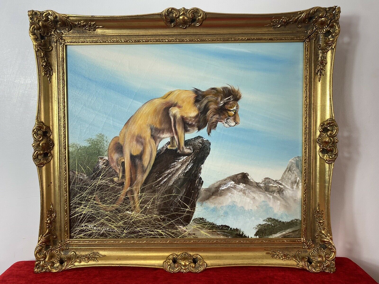 20th Century Lion Oil Artwork 'Leader Of The Pride' Signed J Thompson photo Art