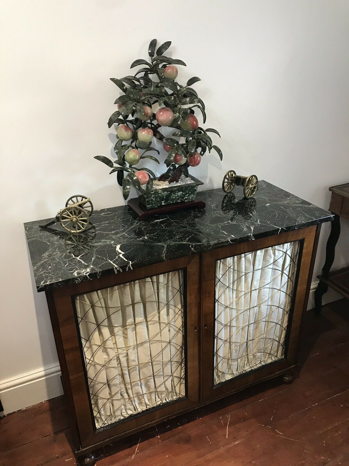 Fine Period Regency Two Door Dwarf Bookcase With Brass Wire Door Grills photo for sale