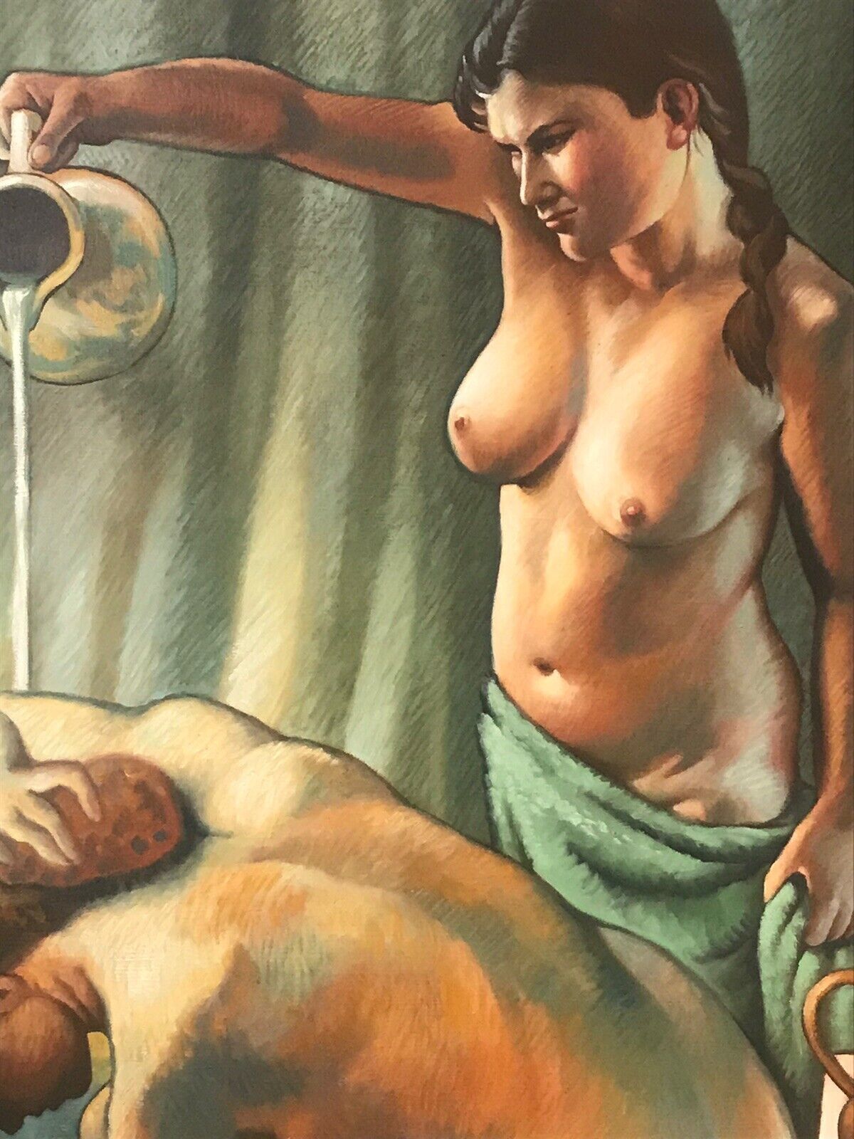 Fine Art 20th Century Bathtime With Two Nubile Ladies Oil Painting Signed photo buy