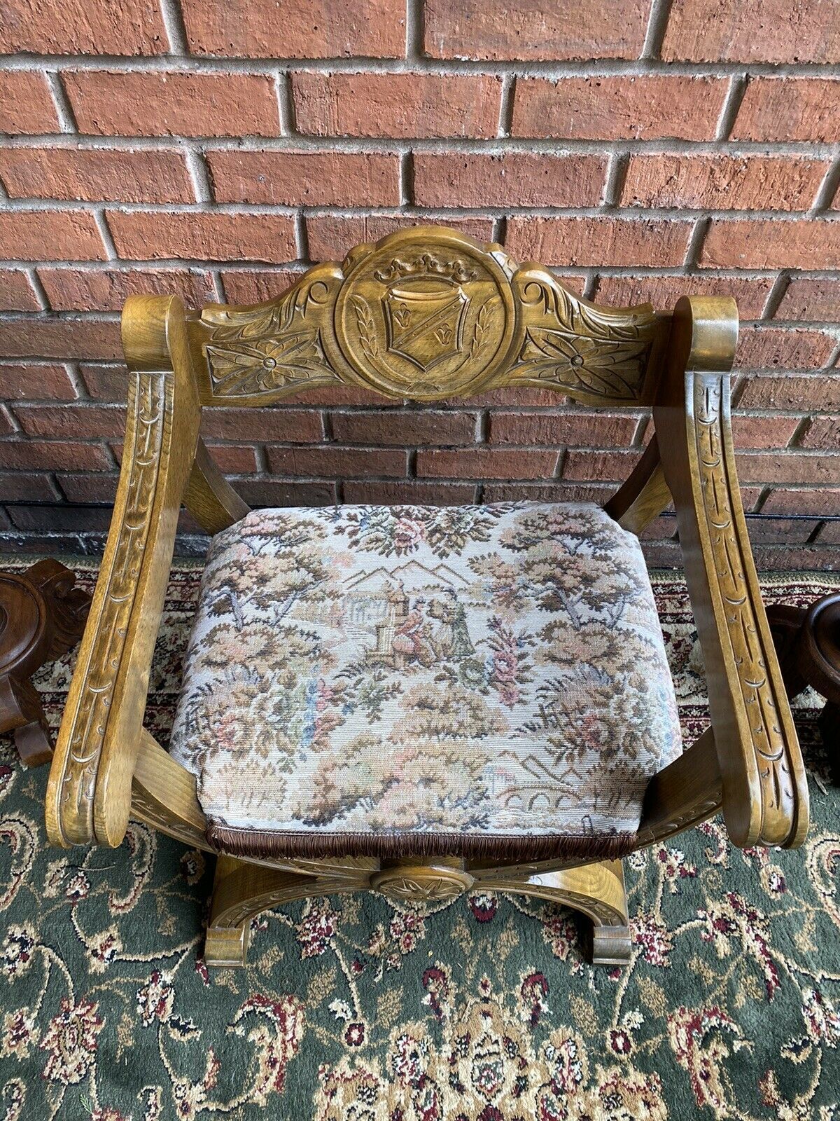 Spanish Carved Oak Cross Frame Hall Chair In Charles II Manor Circa 1890 photo Furniture