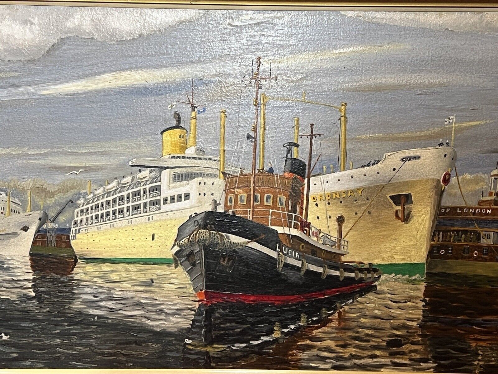 Fine 20th Century Maritime Port Of London Oil Painting By E W Shingler photo for sale