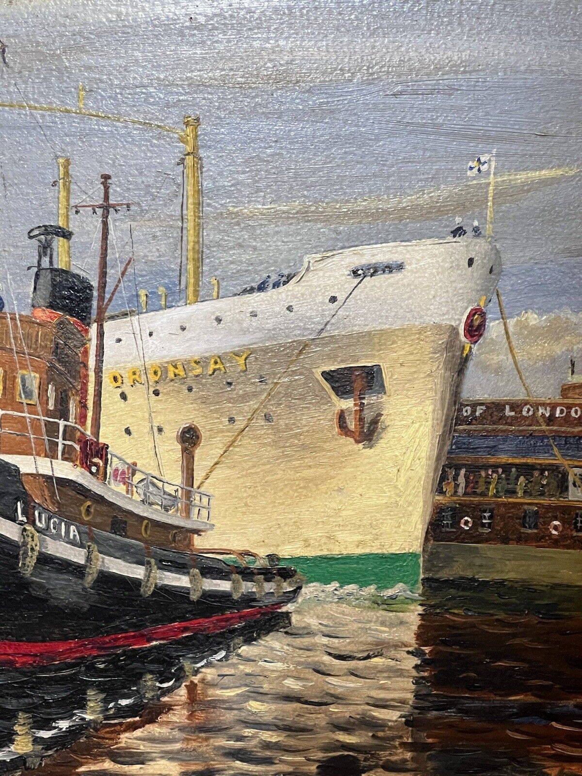 Fine 20th Century Maritime Port Of London Oil Painting By E W Shingler photo vinterior