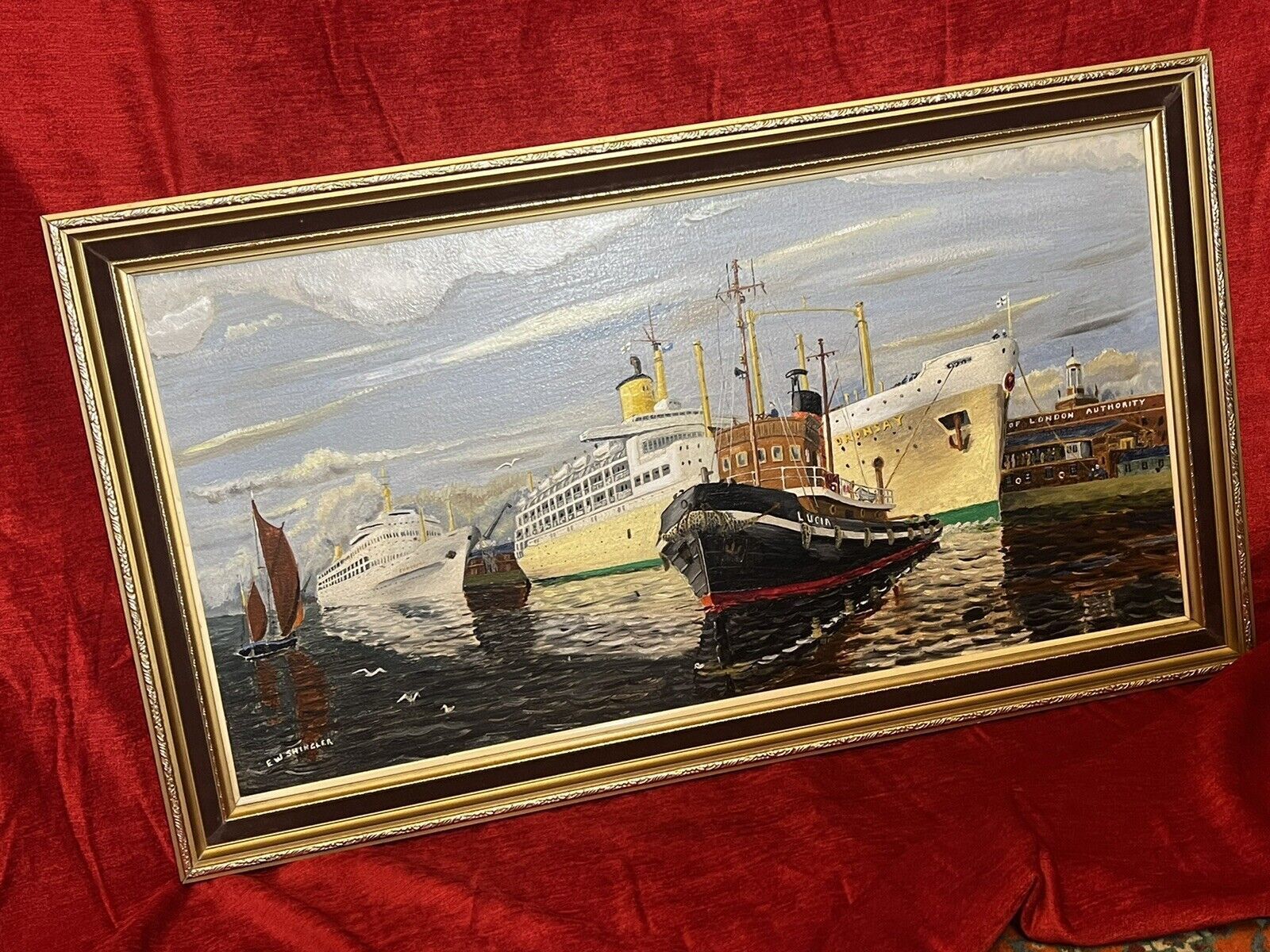 photo furniture Fine 20th Century Maritime Port Of London Oil Painting By E W Shingler