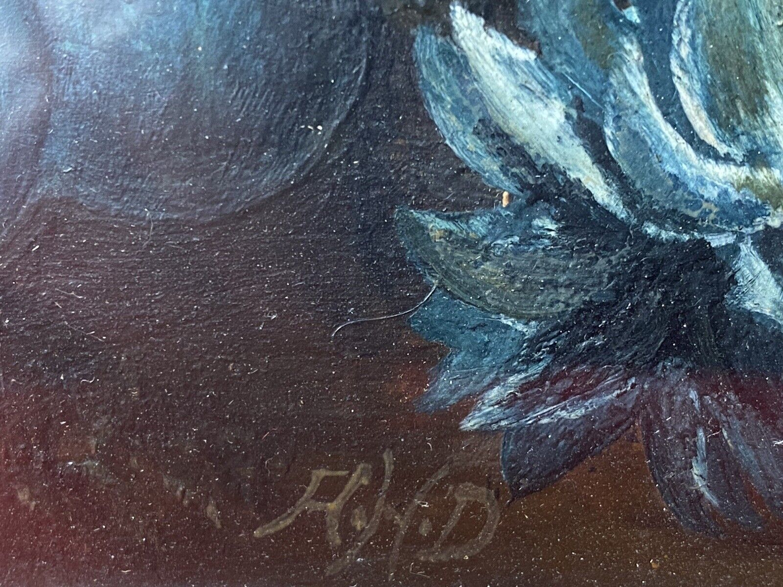 photo for sale Original Still Life Artwork Oil Painting Of Fruit & Flowers By Artist A H D