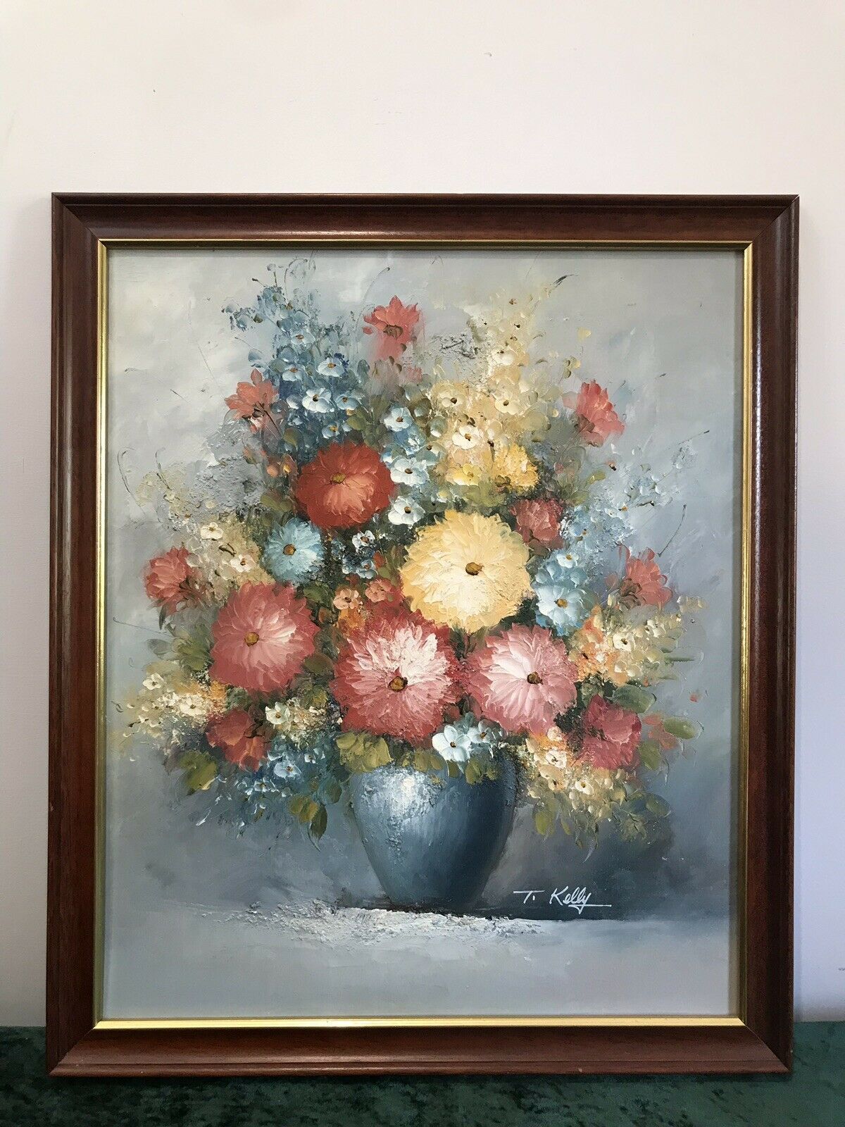 Original Oil Painting Still Life Vase Of Flowers Signed By Artist T Kelly