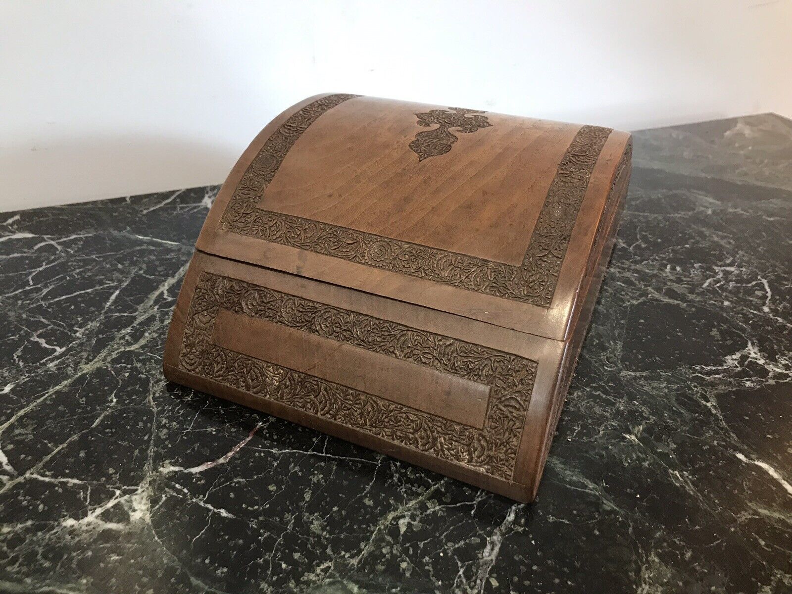 Ladies Boudoir Dome Shaped Oriental Carved Wood Jewellery Box photo buy