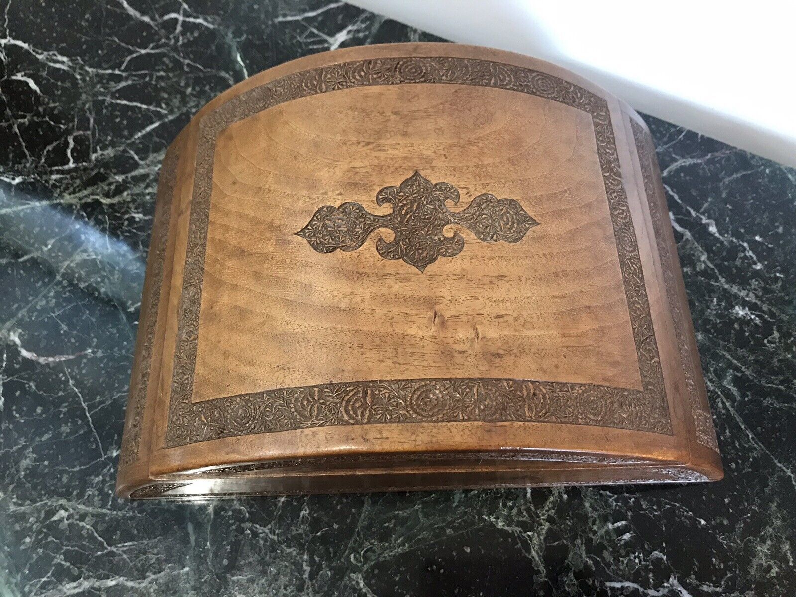 photo furniture Ladies Boudoir Dome Shaped Oriental Carved Wood Jewellery Box