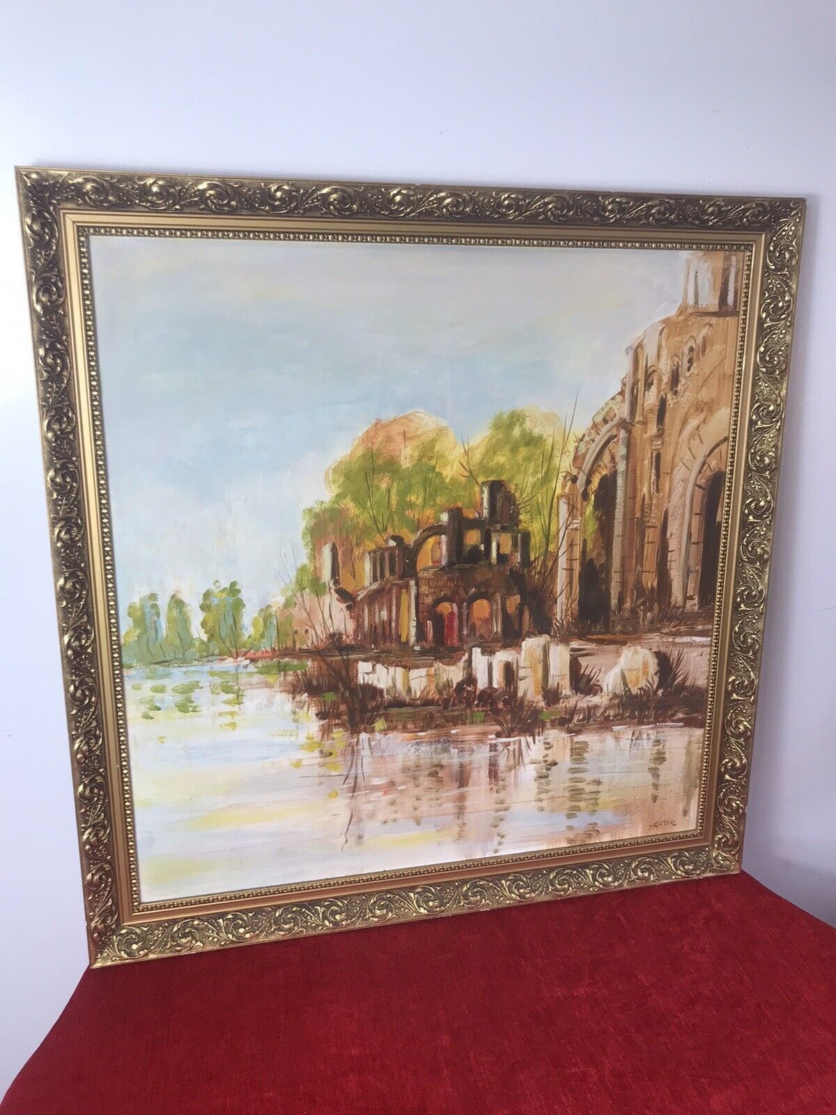 Original Oil Painting Of Glastonbury Abbey Somerset England Framed/Signed Gater photo for sale