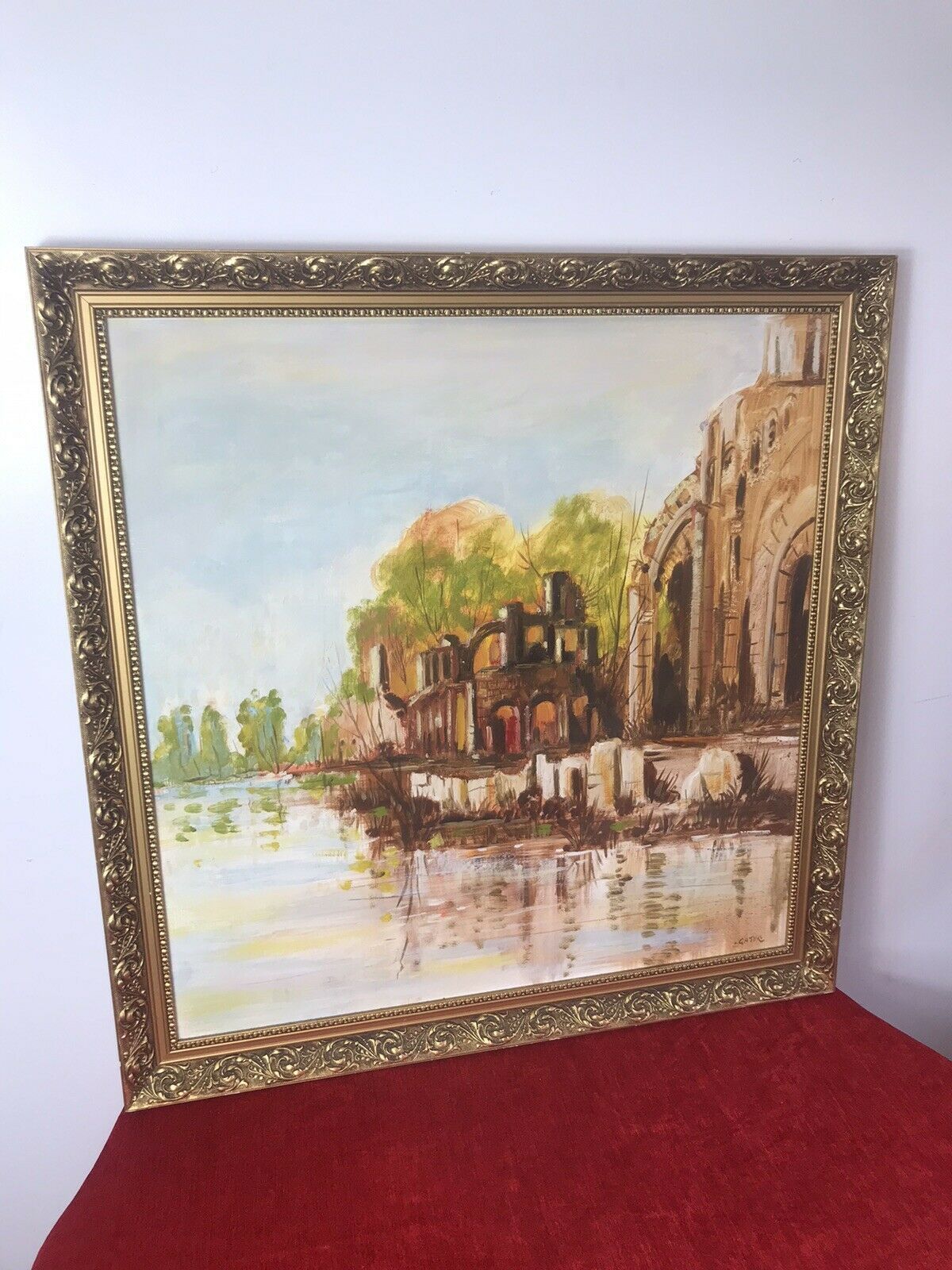 Original Oil Painting Of Glastonbury Abbey Somerset England Framed/Signed Gater photo 375.0