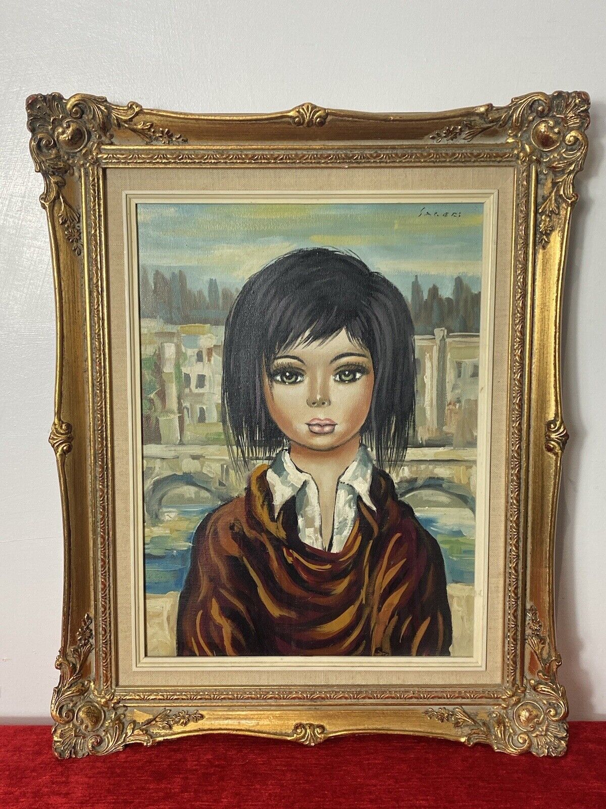 Italian Modern Caricature Style Oil Portrait Of Young Girl Signed Sageri photo furniture