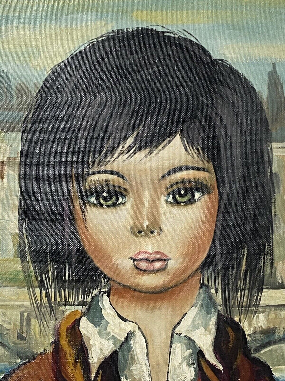 Italian Modern Caricature Style Oil Portrait Of Young Girl Signed Sageri photo Art
