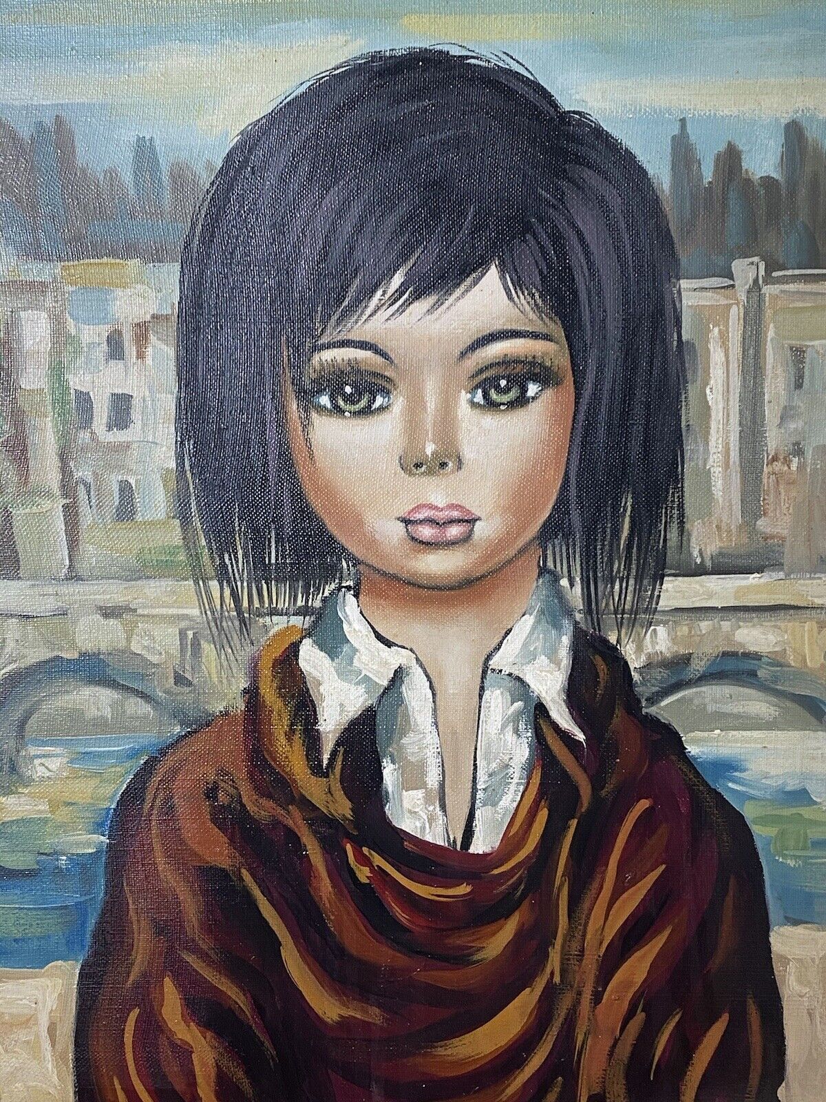 Italian Modern Caricature Style Oil Portrait Of Young Girl Signed Sageri photo buy