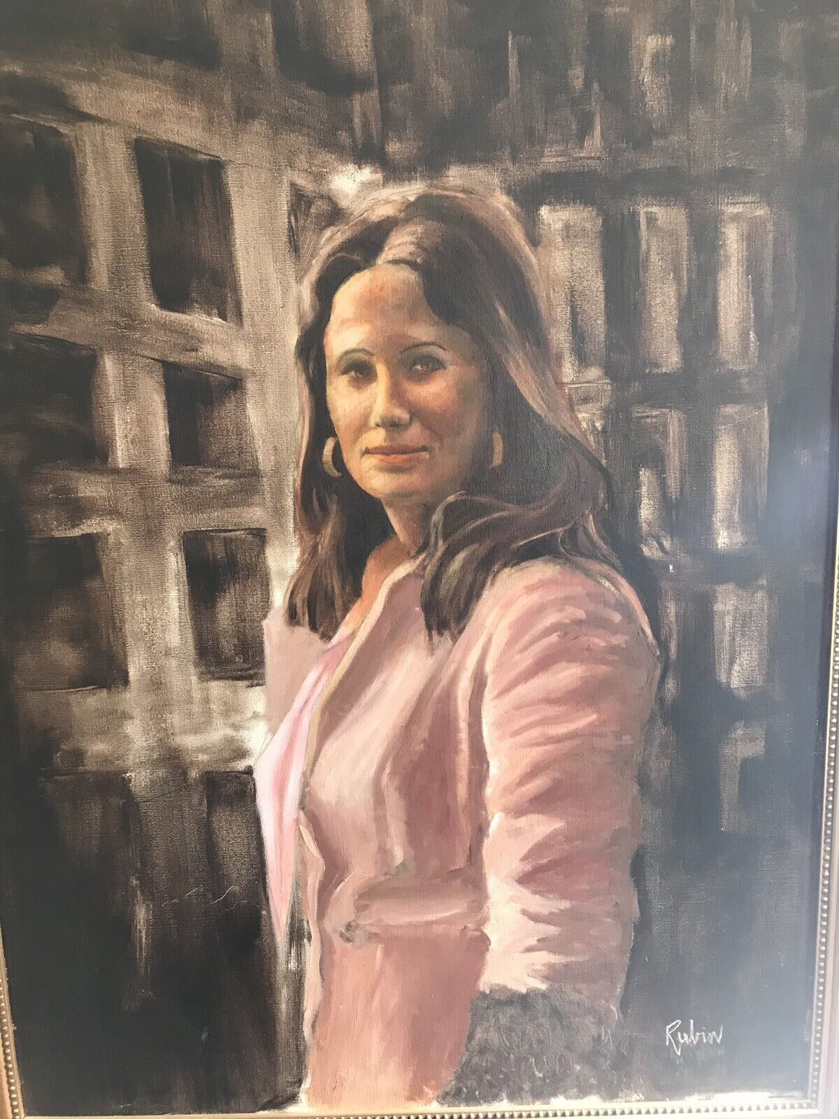 photo furniture Portrait Of A Lady Oil On Canvas Set In Guilt Wood Frame Signed By Artist Rubin