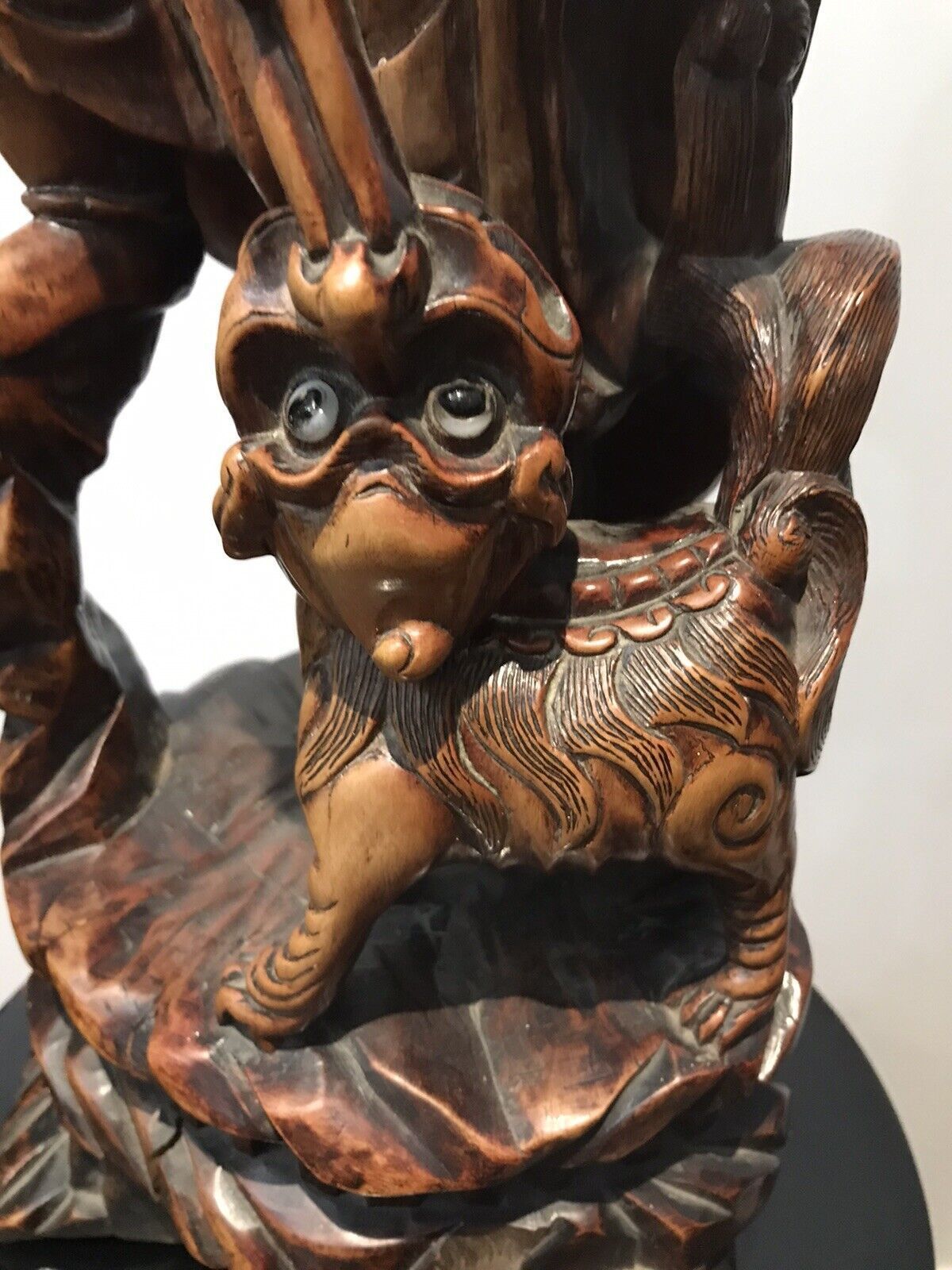 Late 19th Century Oriental Chinese Foo Man Sculpture Carved In Fruitwood photo for sale