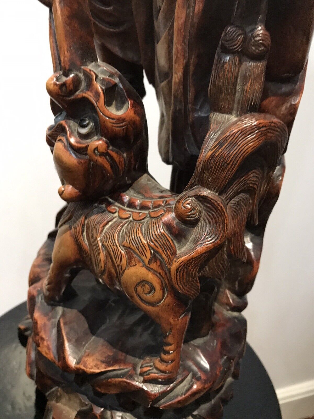 Late 19th Century Oriental Chinese Foo Man Sculpture Carved In Fruitwood photo vinterior
