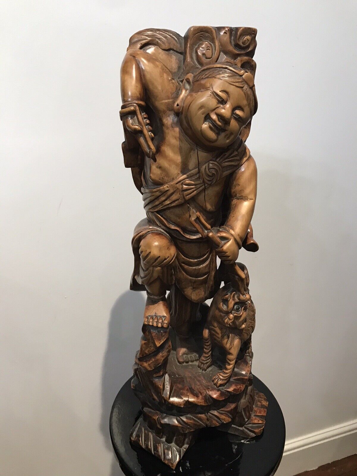 Late 19th Century Oriental Chinese Foo Man Sculpture Carved In Fruitwood photo buy
