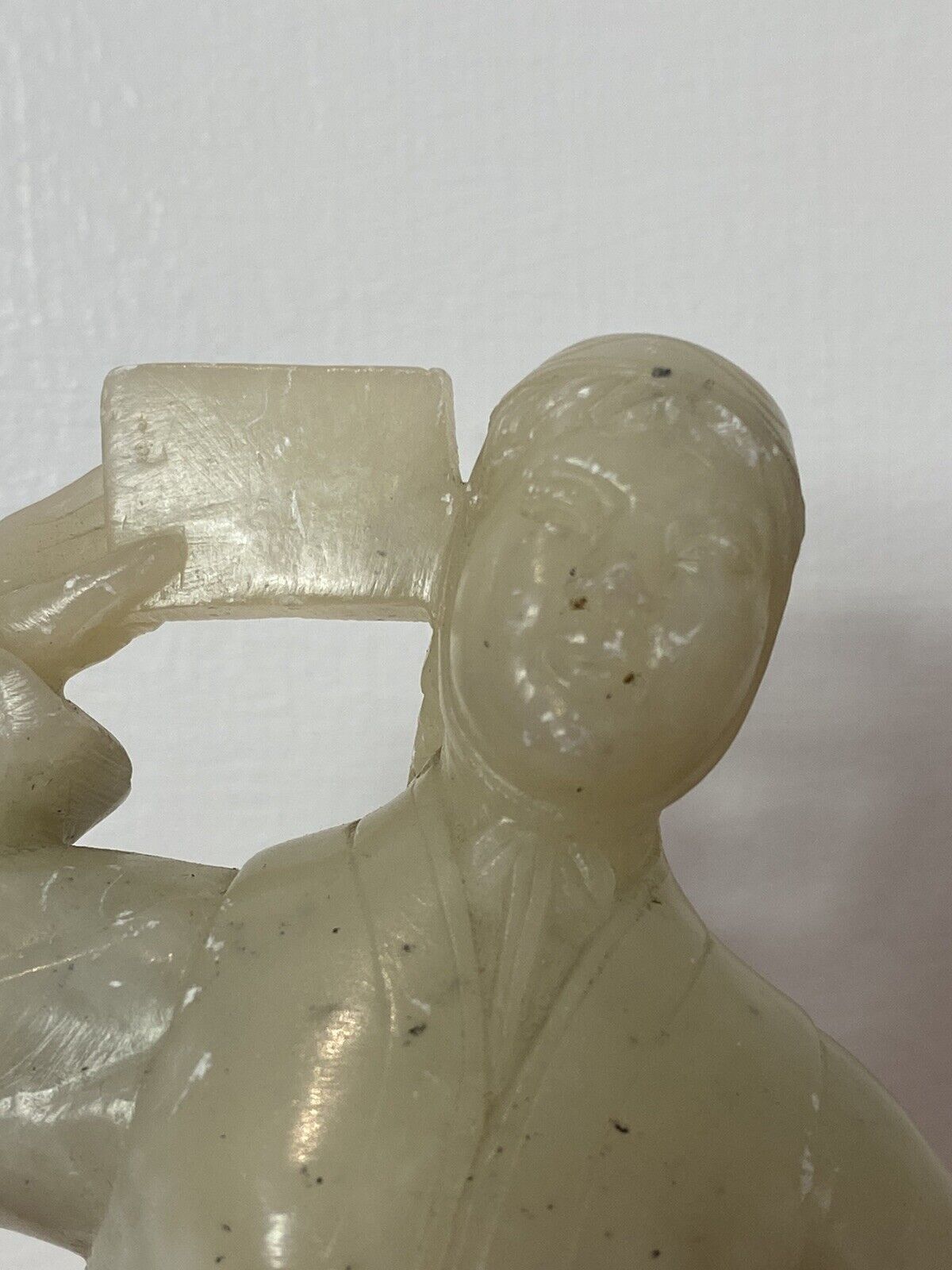 Home Decor 19th Century Jade Figurine Of Chinese Qing Female With Queue Hairstyle On Plinth photo