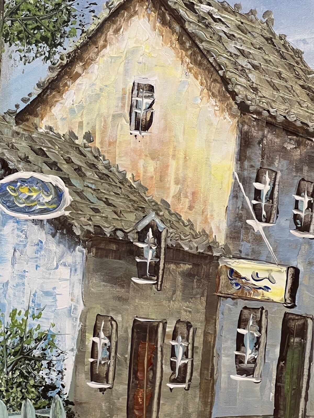 20th Century David Crespi 1928 1992 Mediterranian Village Scene Oil Painting photo vinterior