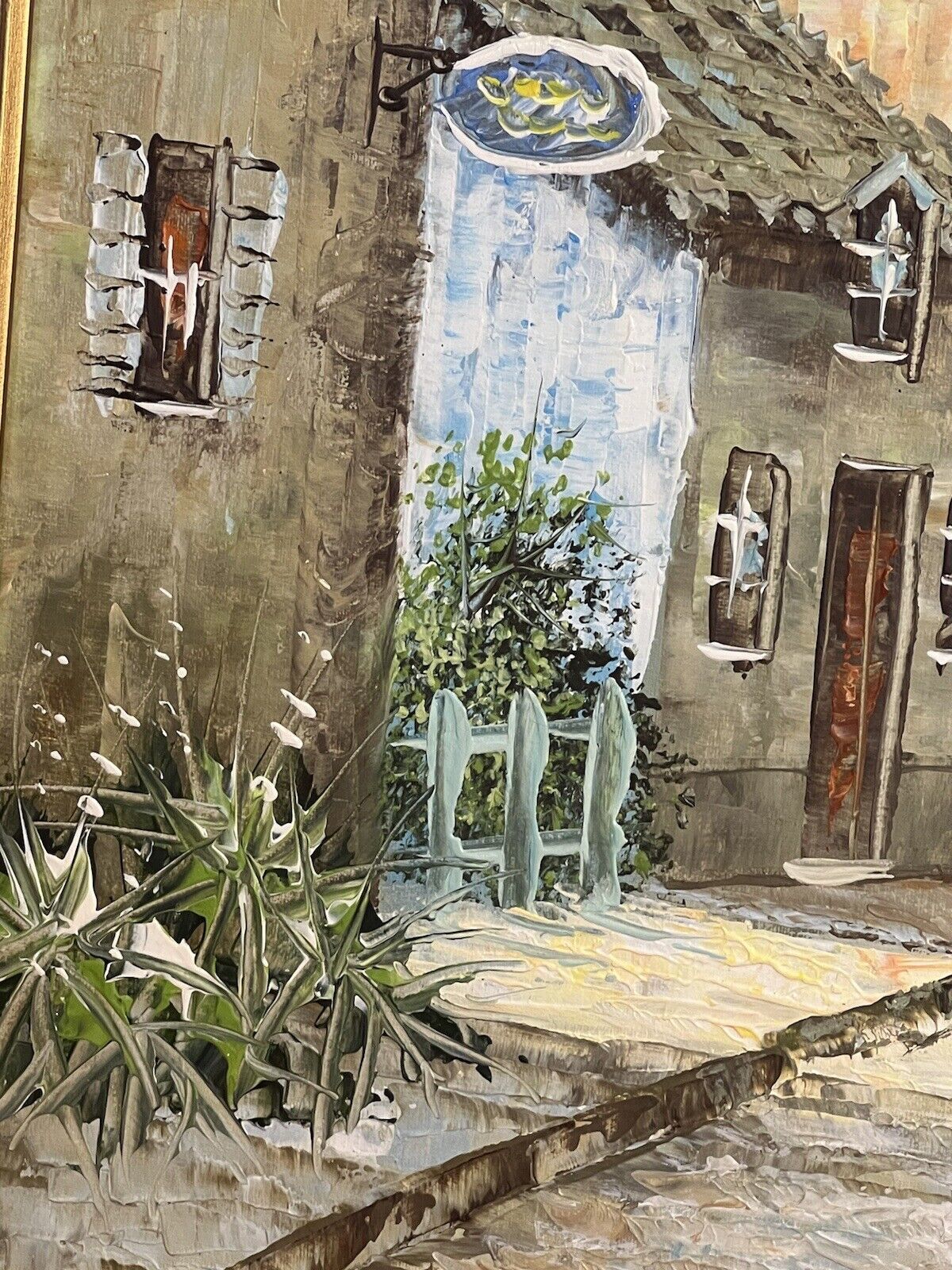 photo furniture 20th Century David Crespi 1928 1992 Mediterranian Village Scene Oil Painting